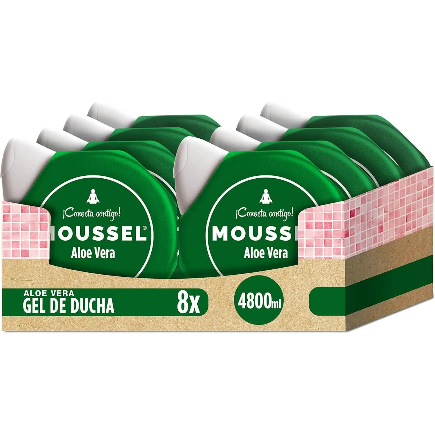 Gel de Baño Mouseel Aloe Vera - Pack 8 Botellas x 600 ml - Gel de Ducha Purificante con Aloe Vera Moussel - PACK FAMILIAR