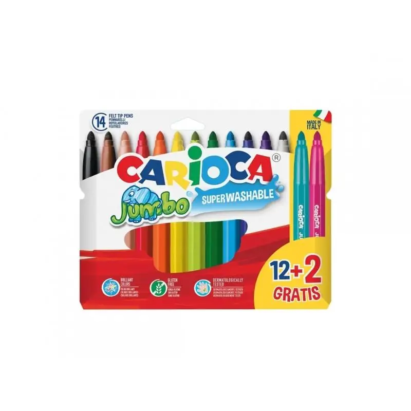 Carioca jumbo pack de 12 rotuladores + 2 gratis - punta 6mm - superlavables - colores surtidos
