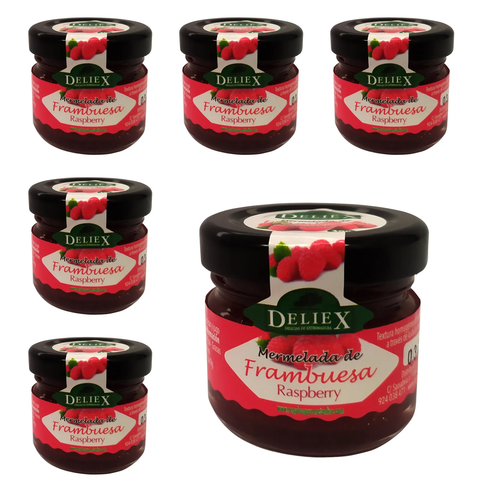 Deliex delicias de Extremadura. Mermeladas pequeñas sabores variados. Miniaturas de mermeladas en tarro de cristal 30 gr para detalles a invitados en bodas, comuniones, bautizos (30 Tarros)