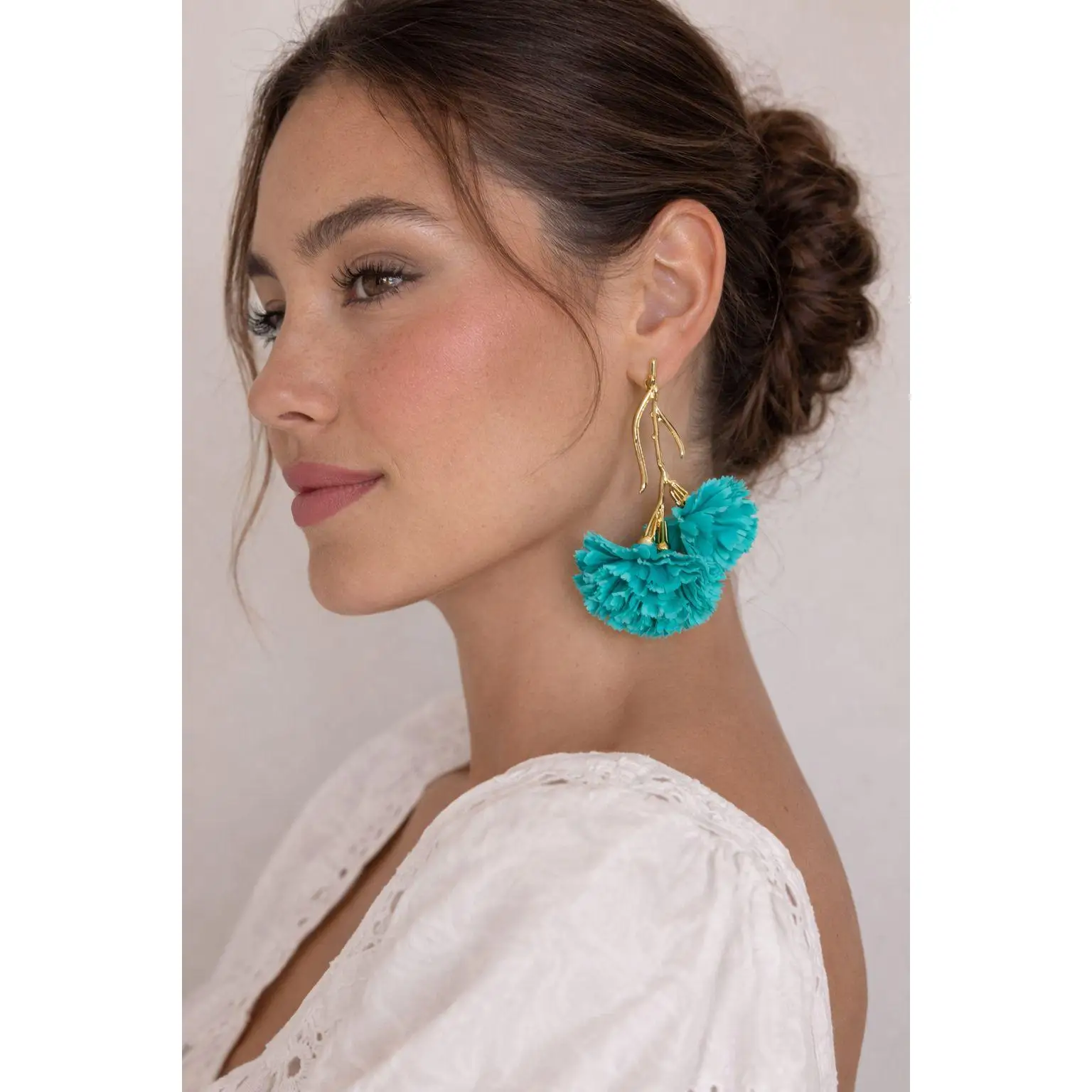 Pendientes flor turquesa elegantes para mujer pendientes largos dorados estilo flamenca, fiesta ,boda y eventos