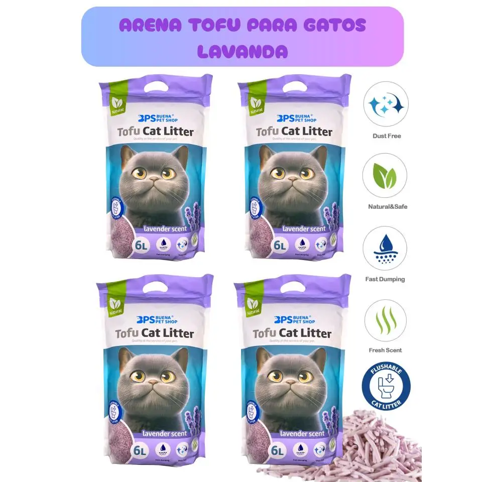Arena Tofu Lavanda para Gato 1/2/4 pack ahorro, Arena Aglomerante para Gato, Sin Polvo, Fácil de Aglomerar, Se disuelven en Indoro, Arena para Gato