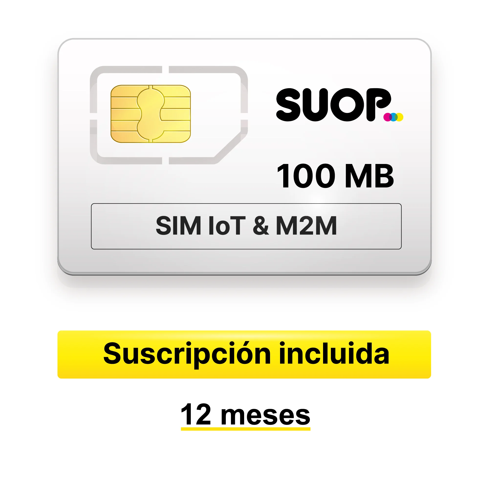 Tarjeta SIM para dispositivos IoT, M2M y domótica. Prepago con 100 MB/mes durante 12 meses. Pago único anual. Cobertura global en Europa. Red multioperador.