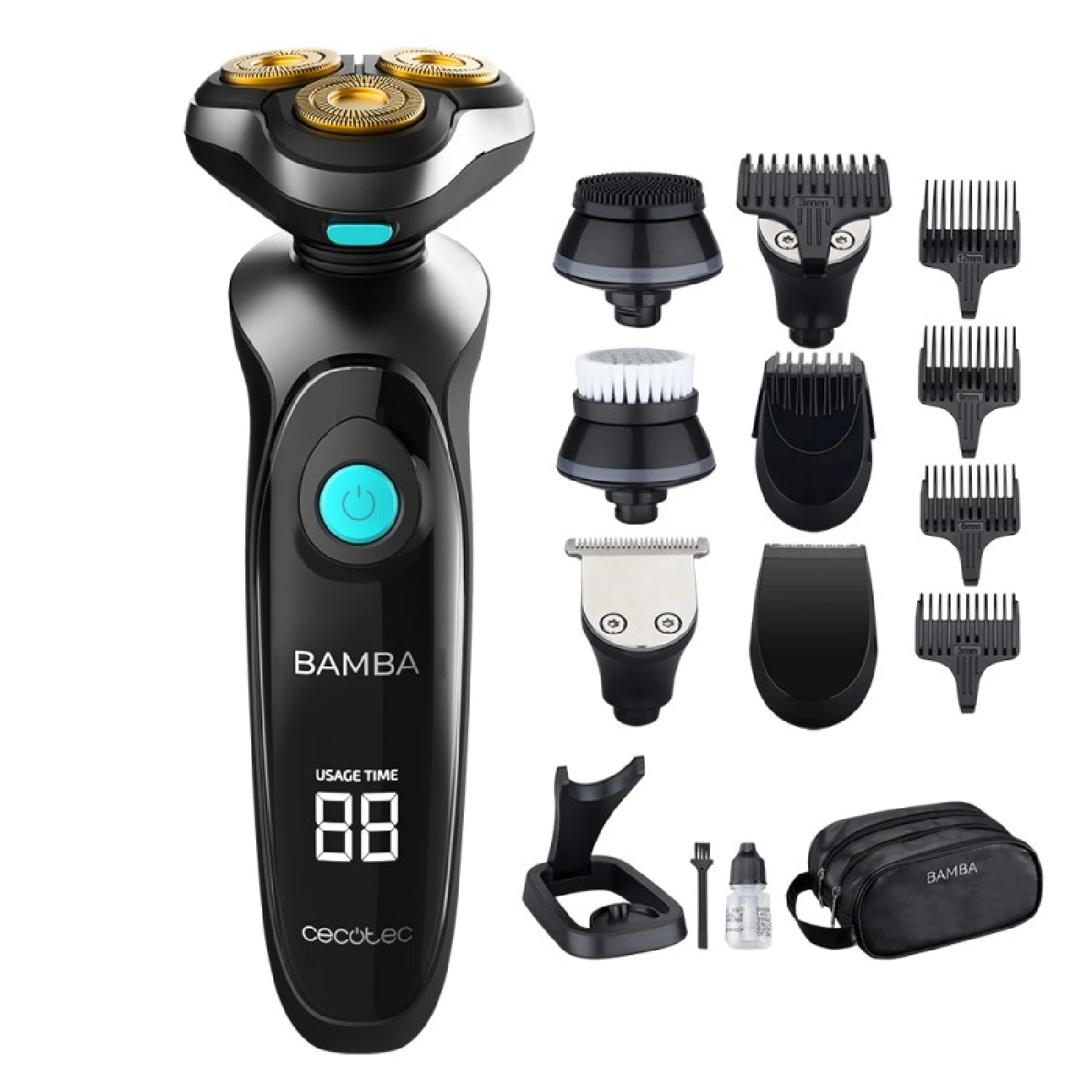 Cecotec Afeitadora Multigrooming Bamba PrecisionCare TwistGroom 10in1, Base de carga, Batería de Litio