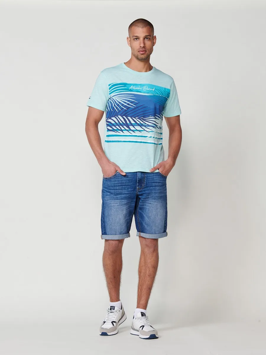 Koroshi Camiseta de manga corta blanca con estampado delantero multicolor para hombre