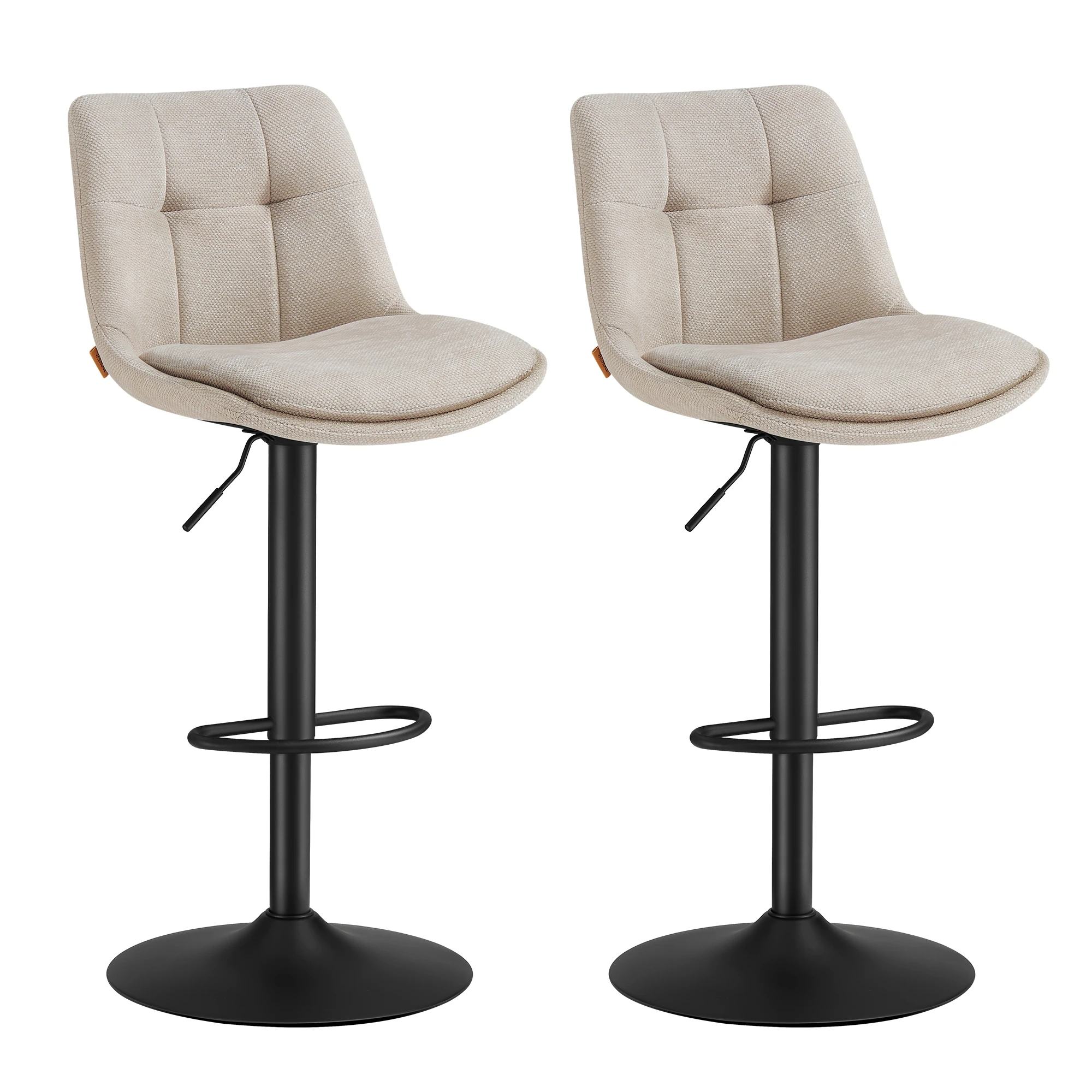 VASAGLE Juego de 2 Taburetes de Bar, Sillas Altas Giratorias Regulables en Altura, Sillas de Cocina con Respaldo y Reposapiés, Comedor, Mostrador, Acero, Blanco Crema/Gris Pizarra