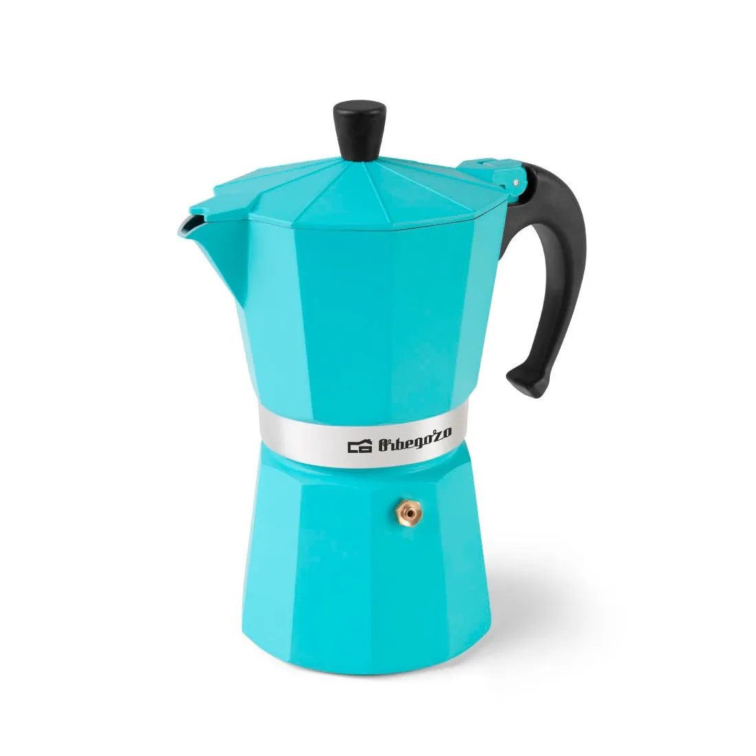Cafetera Italiana Aluminio Azul Turquesa 6-9-12 Tazas Resistente y Fácil de Limpiar Orbegozo