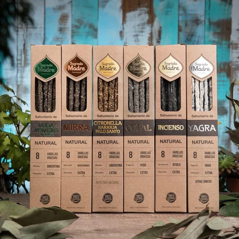 Pack of 6 natural incense frankincense, mira, ruda, rosemary, orange, palo santo, copal and yagra holy mother