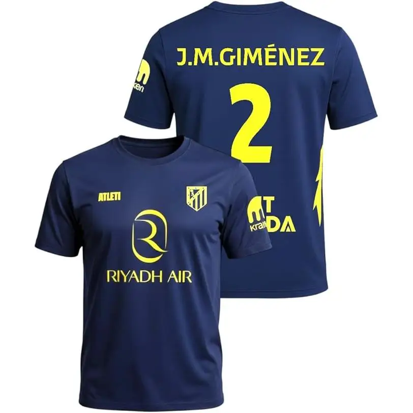 Atletico de Madrid - Camiseta Segunda Equipación 2025‑2026 | Réplica Oficial J.M. Giménez 2 | Azul Marino y Amarillo | Corte Clásico | Tejido Transpirable