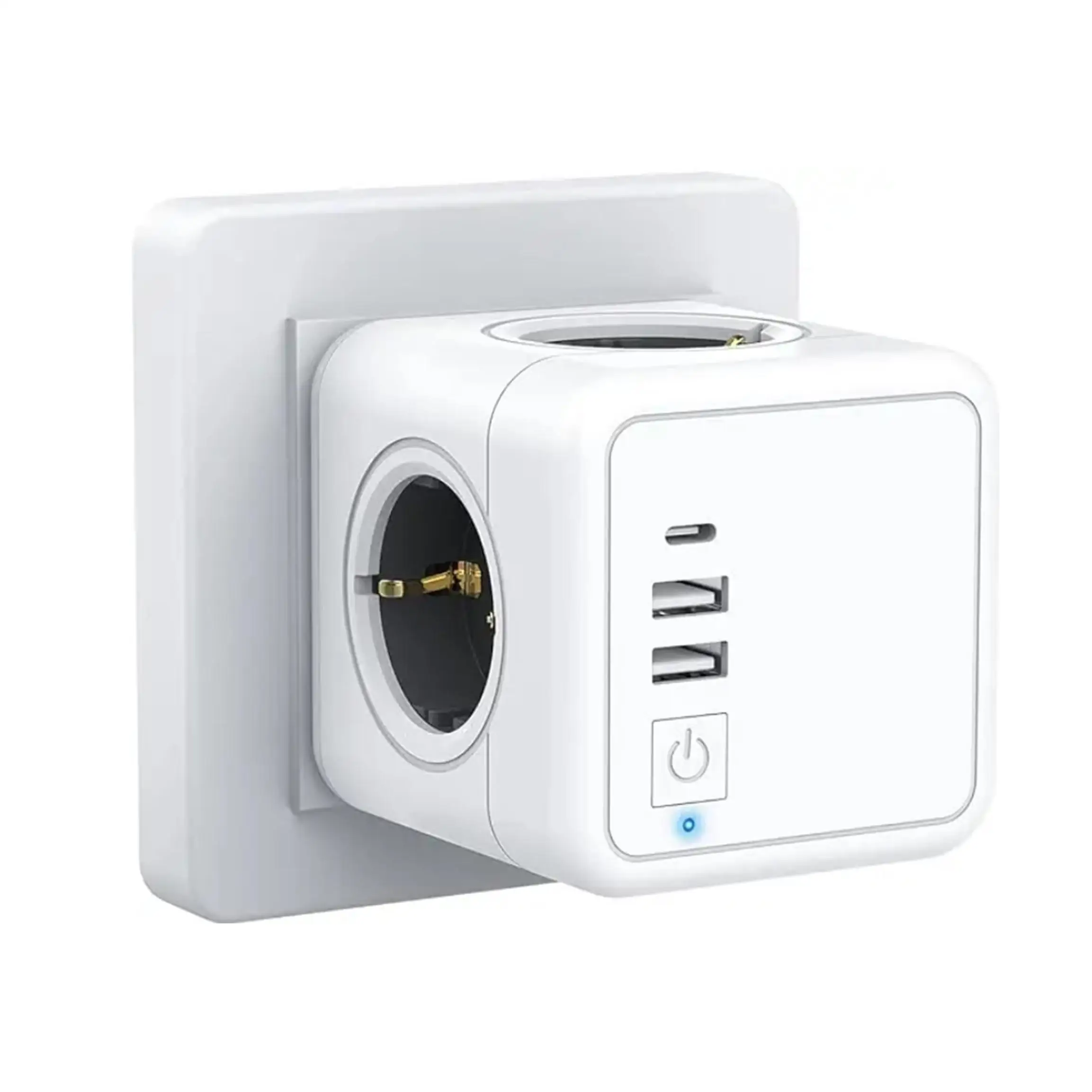 Cubo Enchufe Multiple Katalia, 7en1, 4 Tomas CA, 2 USB A, 1 USB C e Interruptor con Led, Regleta de Enchufes, Cargador