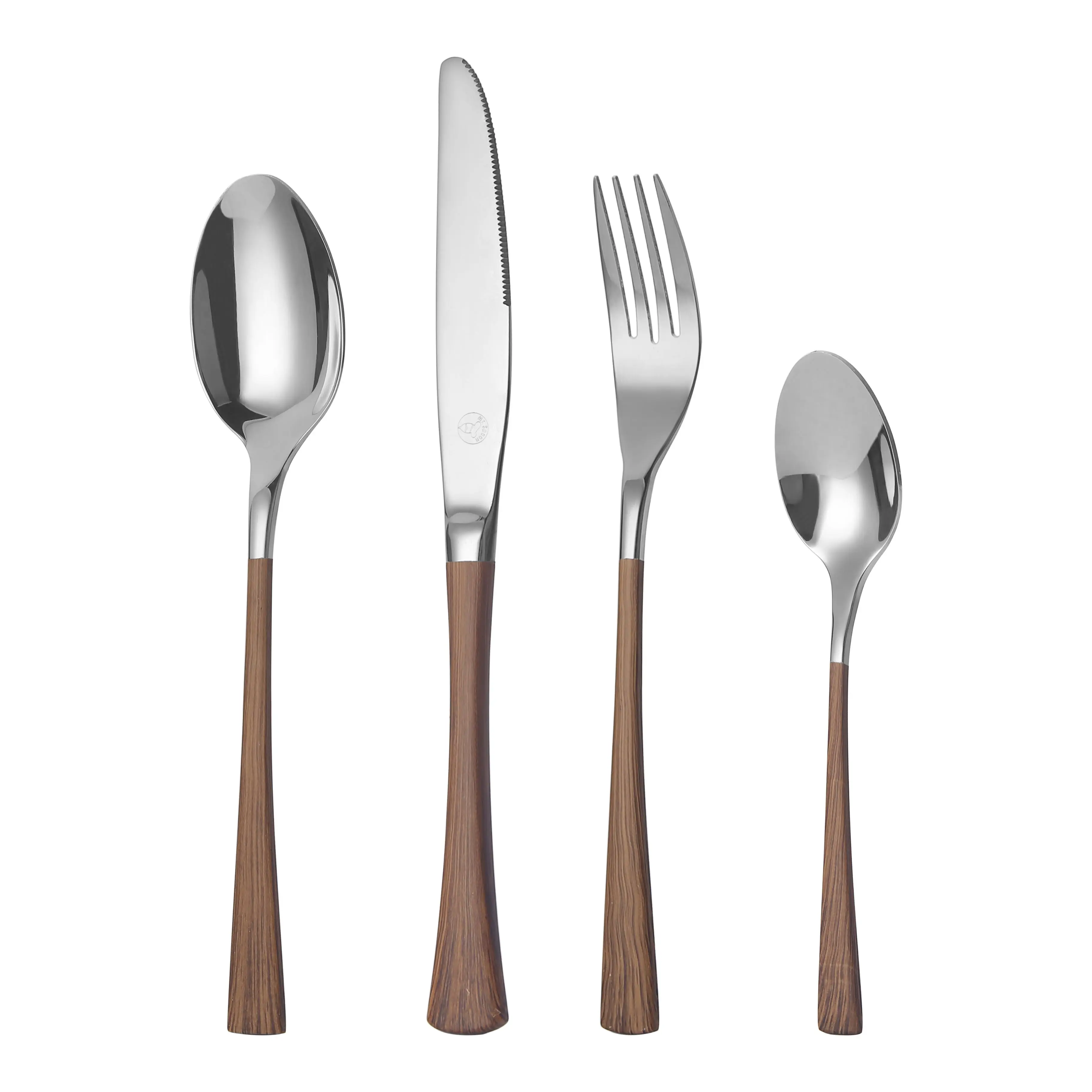 Mr.Spoon Juego 16 piezas cubiertos,Acero inoxidable 18/0,Color plateado mango marrón oscuro,Incluye cuchillo/tenedor/cuchara/cucharilla,Apto para lavavajillas.Caja de regaro,Para