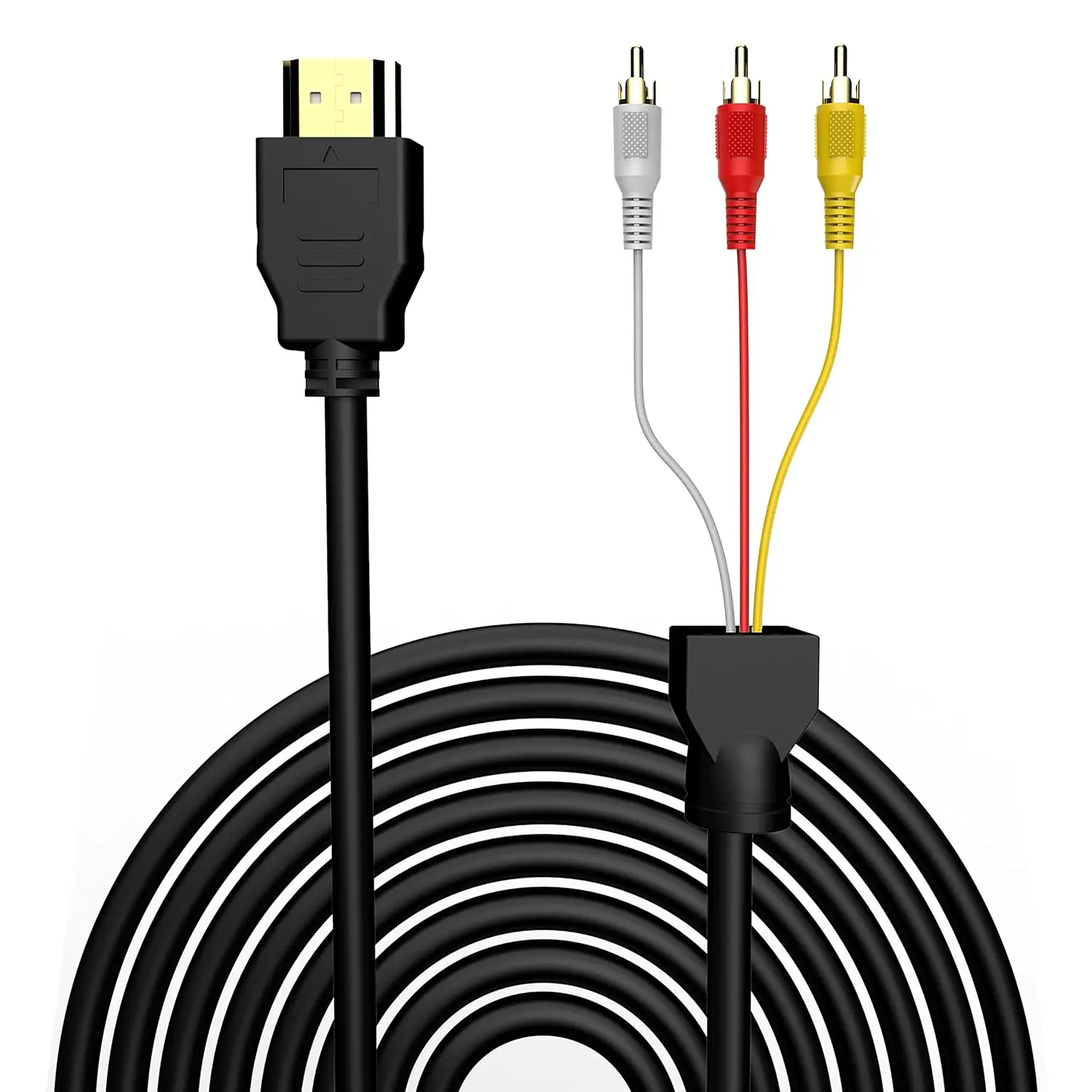 TEMCO Cable de TV HDMI a RCA 1.5M 1080P FHD, HDMI Macho a 3 RCA AV Adaptador convertidor de Audio y Video 150cm, Conector Bañado en Oro para Transmisión de Calidad SuperiorCompatible con smartTV,
