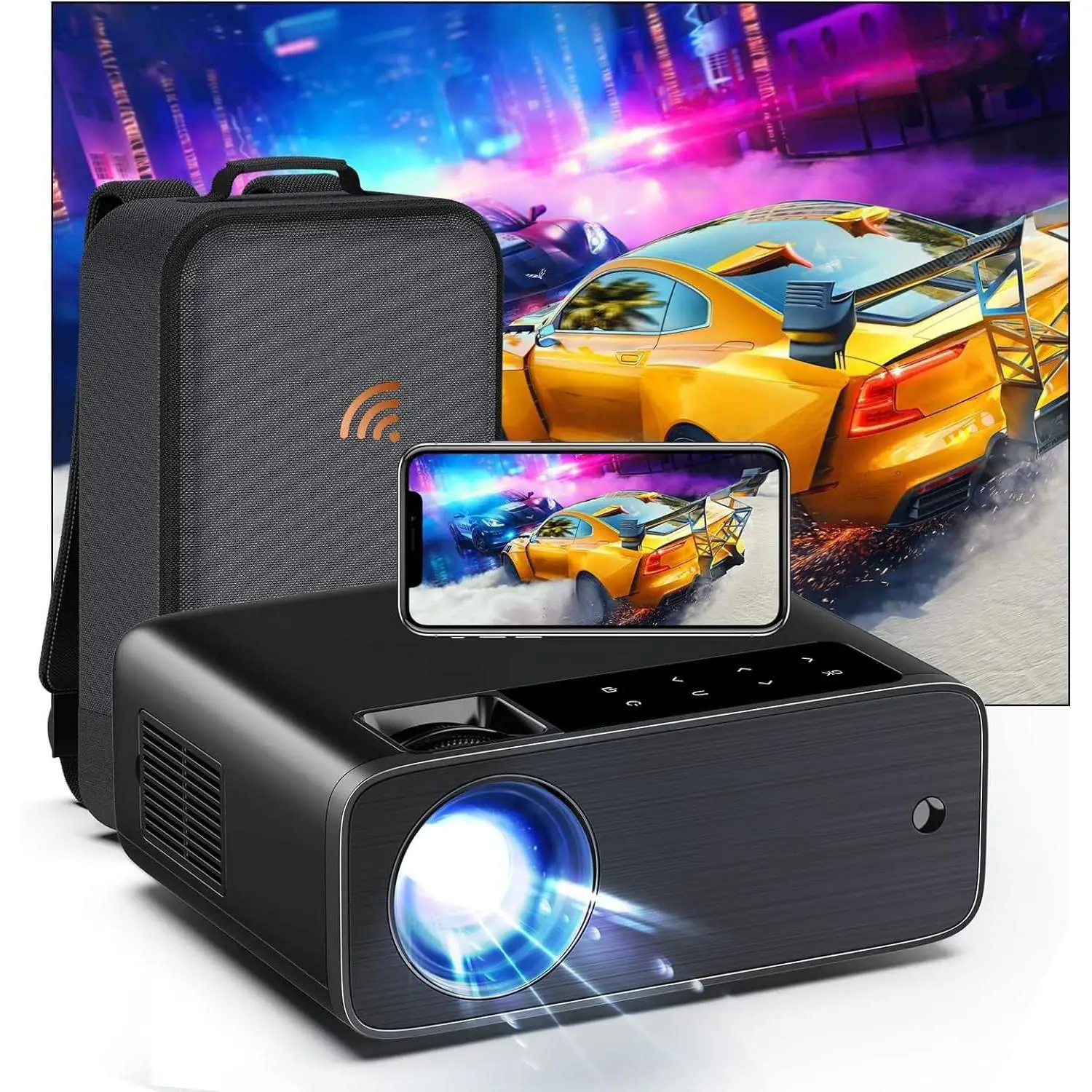 Proyector WiFi Bluetooth 5G con Estuche. proyector Full HD 1080P 9500 lúmenes 5G WiFi Bluetooth 4K