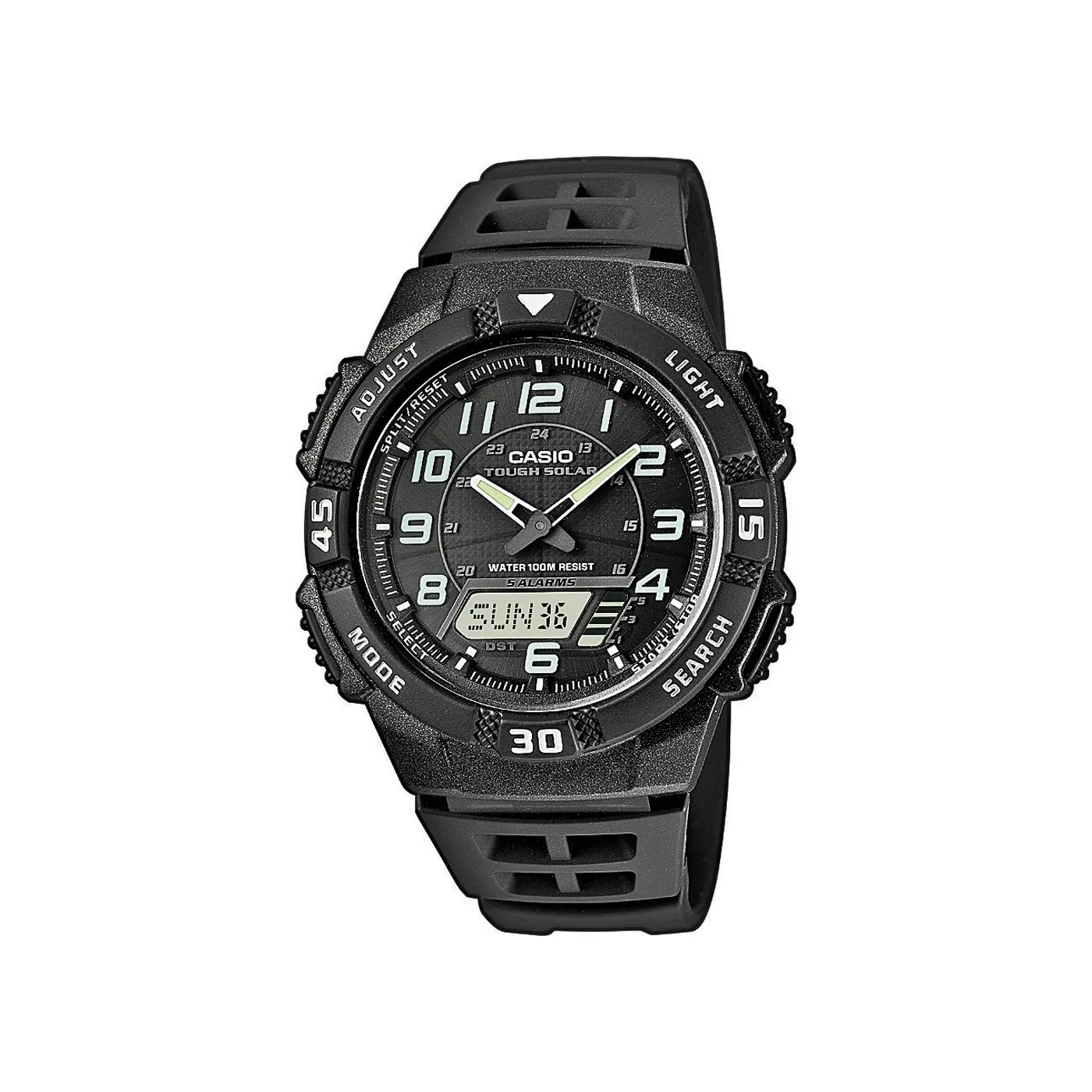 Reloj deportivo para hombre Casio SOLAR AQ-S800W-1B Hora Mundial Cronómetro 5 alarmas diarias correa de resina 100m resistente al agua