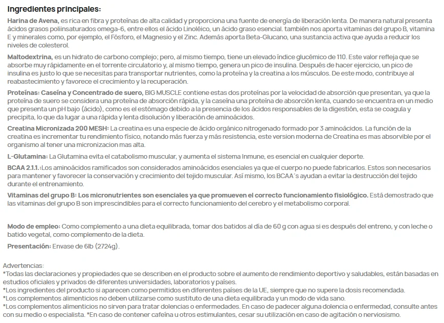 Perfect nutrition - big muscle xxl - various flavors - 2720g - 45 services - shaker gift - you can gain weight in a balanced way with whey and casein proteins, oat carbohydrates, creatine and essential amino acids to gain muscle mass