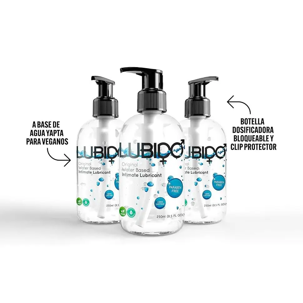 Lubido Original water-based lubricant - pack of 3 units, 250ml each, paraben-free, with a non-sticky, silky texture and easy-lock pump for hassle-free application and clean-up, ideal for enhancing intimate experiences.