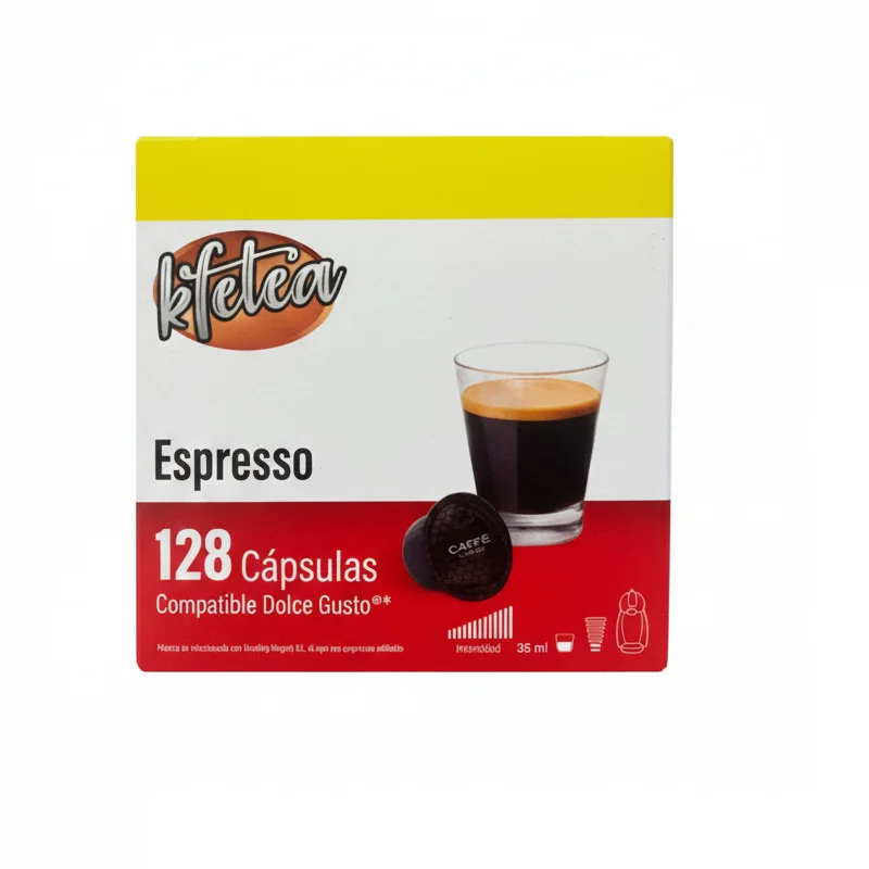 Kfetea - Espresso. 128 Capsulas Compatibles Dolce Gusto (Formato 8x16 uds). Extra Sabor y Energía. Alta Calidad