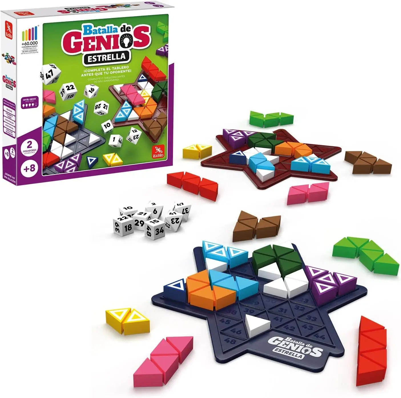 Ludilo Battle of Geniuses Stars | Educational Board Game for Kids 8 Years, includes 22 wooden shapes, 14 blockers, 7 dice, and 2 boards, enhancing cognitive skills in 2 players with over 165,000 challenges. #2