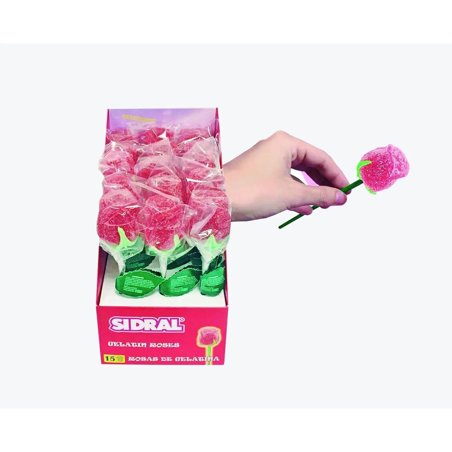 SIDRAL - Rosas Pectina pack de 15 Rosas dulces - Golosinas en forma de Rosas, Rosas comestibles, Golosinas para San Valentín - Rosas de Gelatina Dulce