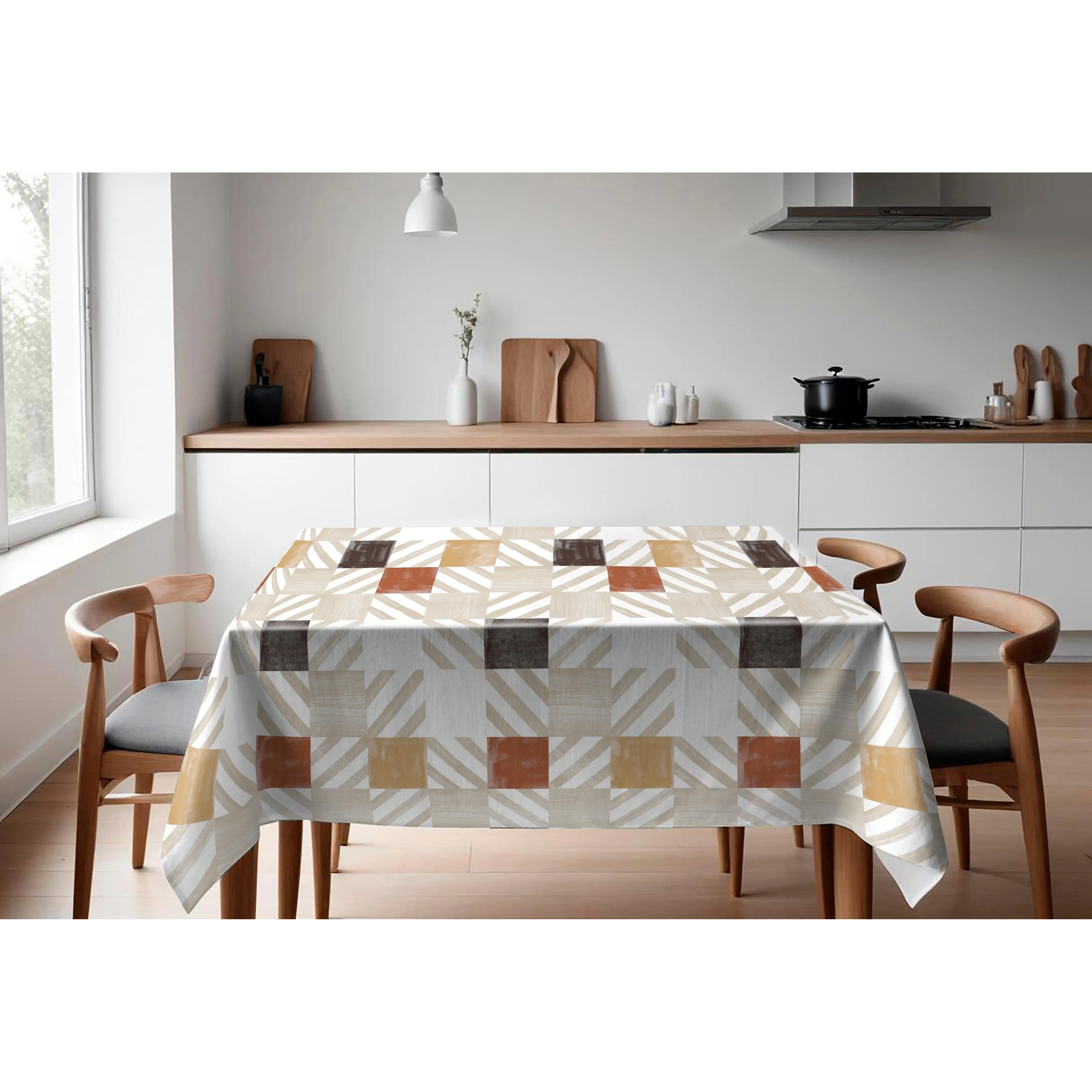 Mantel HuleHule Tex Impermeable Resistente a Manchas PVC  Estampado de cuadros de colores - Jessica Taupe