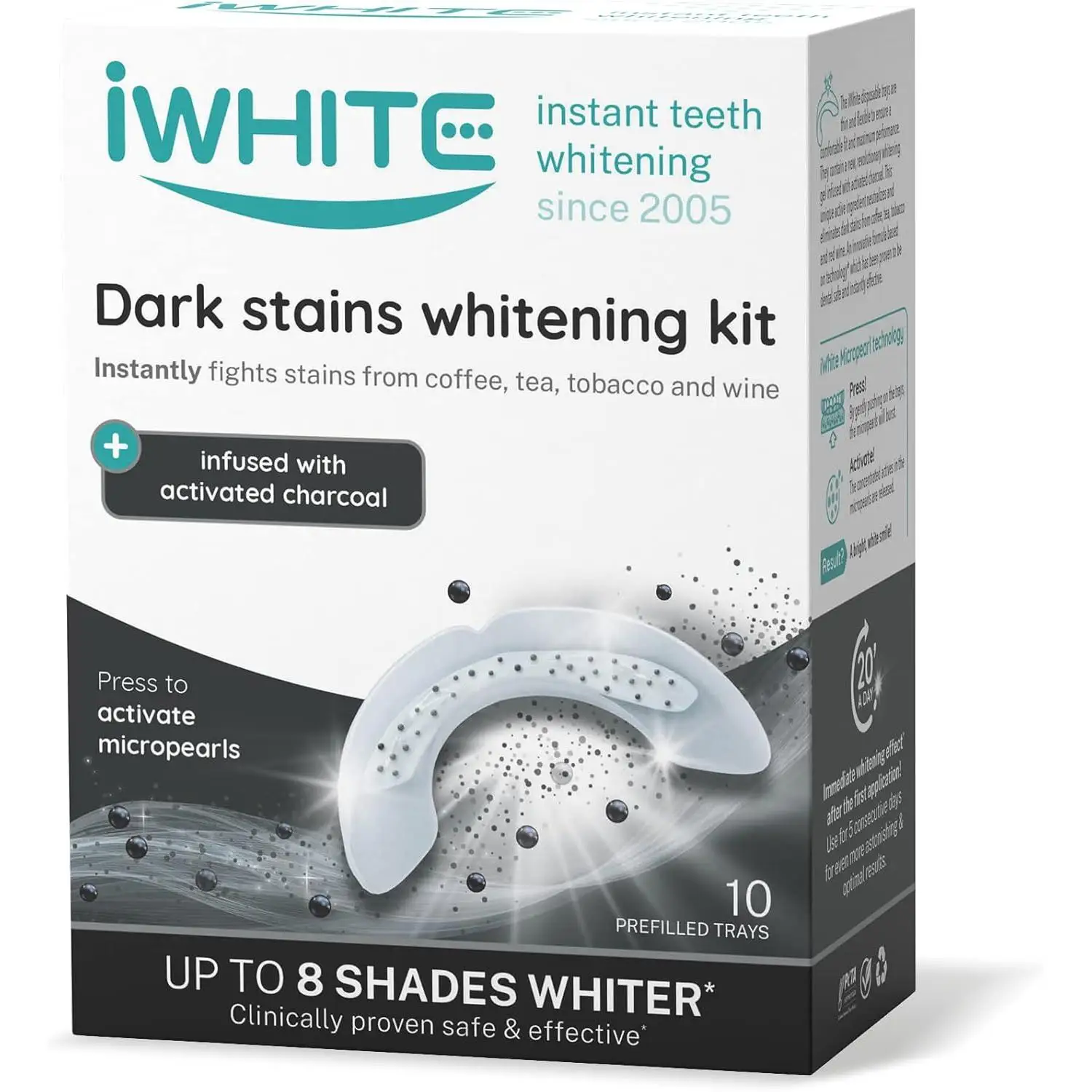 IWhite Dark stations Dental whitening Kit 10 molds-Professional teeth whitening eliminates Dark spots instantly and breath freshens-tooth whitening with activated carbon