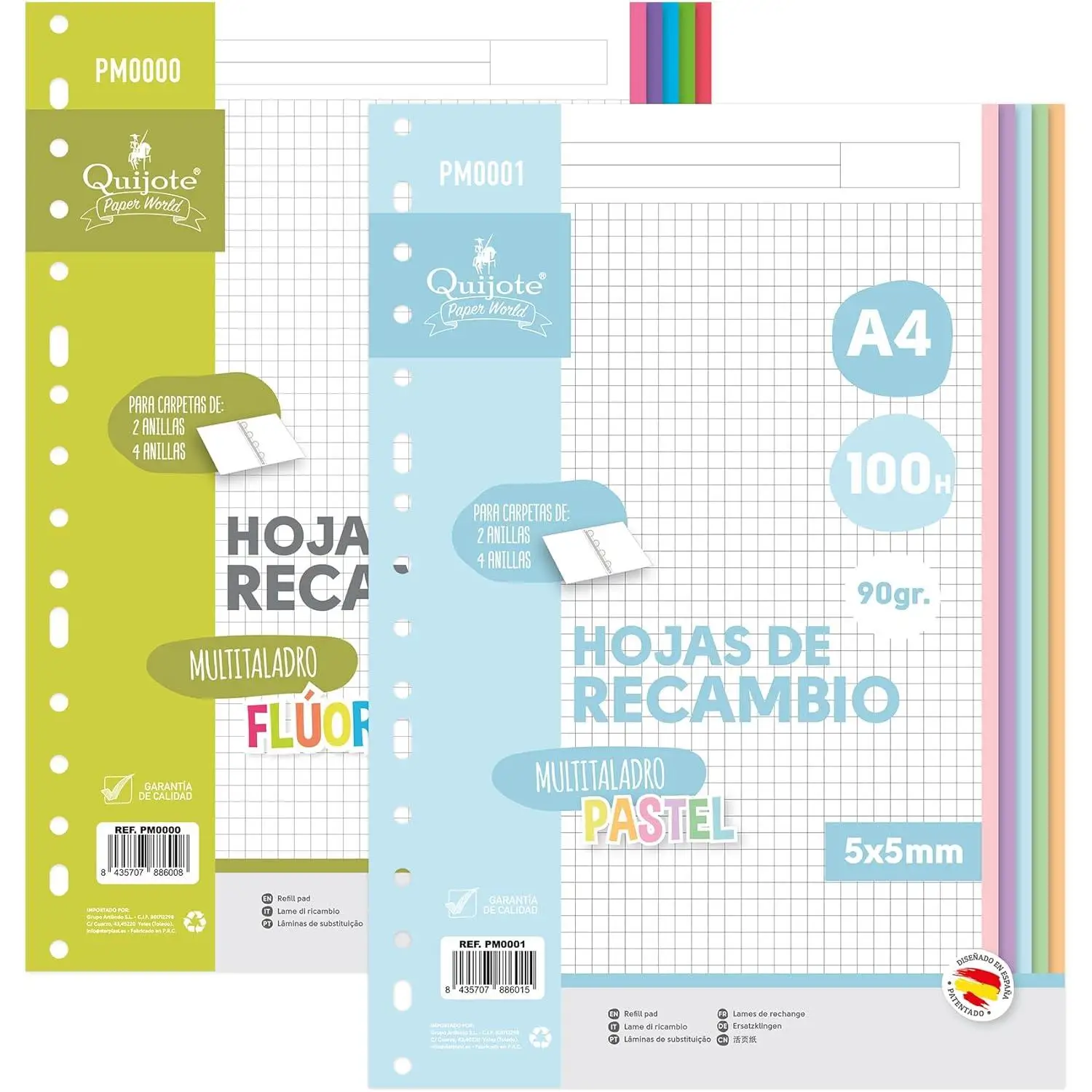 Quijote Paper World  Recambios Cuadriculados A4 100 Hojas 90gr/m²