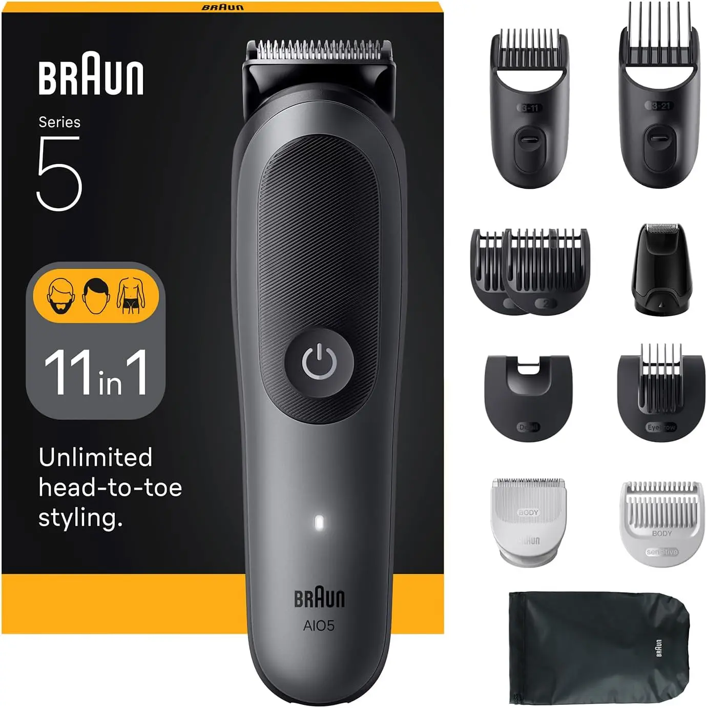Braun Recortadora Todo En Uno Series 5. Kit de Styling para Barba, Pelo, Orejas, Nariz y Cuerpo, 120 Min, Cortapelos Hombre Con Lámina Ultra Afilada, Recorte Preciso y Eficiente. Producto Europeo con Garantía Oficial.