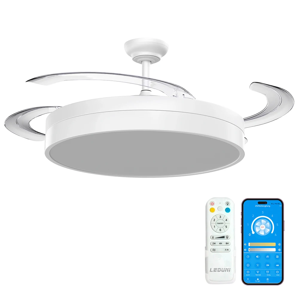 OstarkDom Ventilador de Techo 72W con Luz LED Retráctil 106cm, 4 Aspas, Alto Caudal de Aire, Motor DC, Control por Mando a Distancia, Temporizador, 6 Velocidades, 3 Temperaturas de Luz, Función