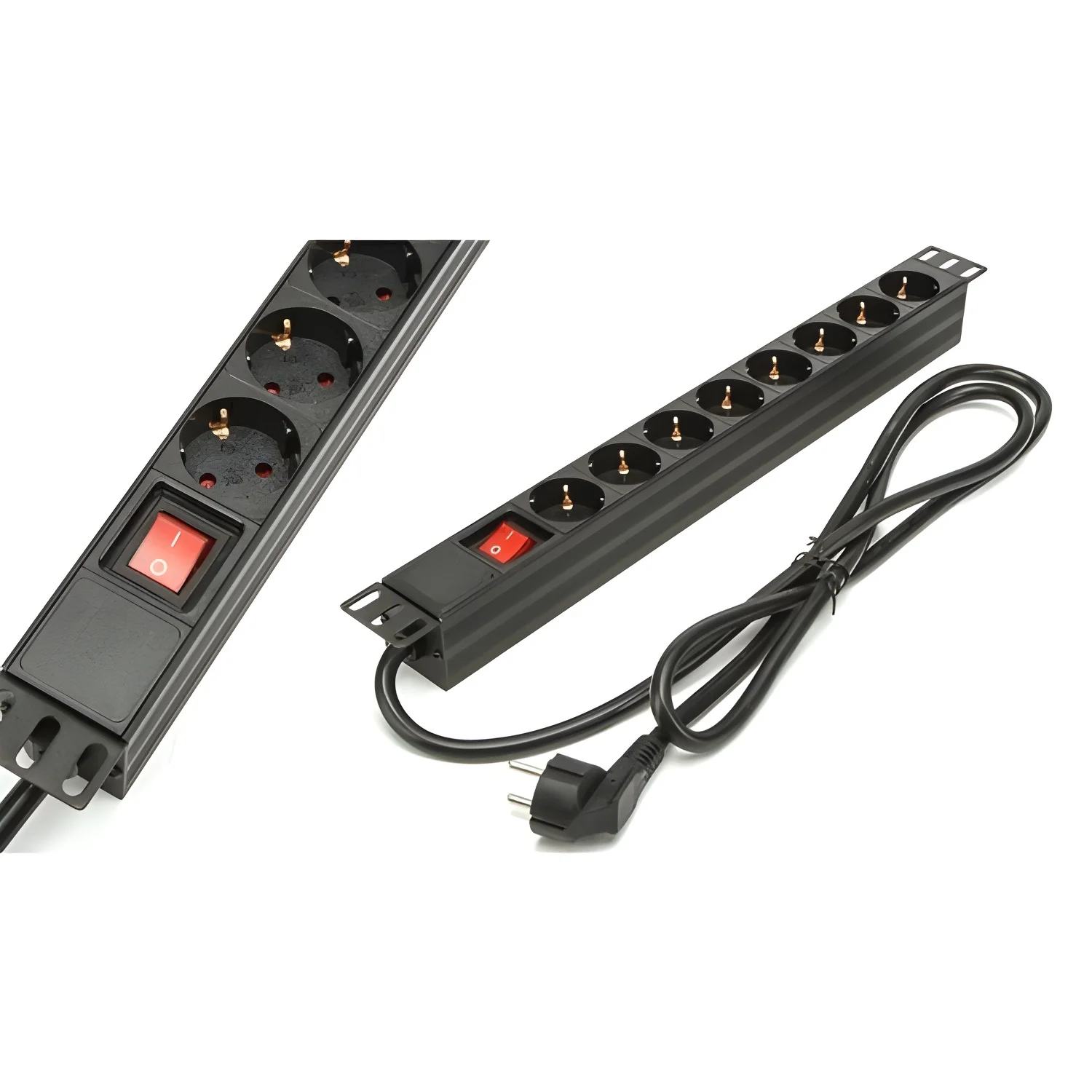 Phasak - regleta rack bns 1518 19" 1u - 8 tomas schuko - interruptor on/off - cable 1,5 m - 16a - negra