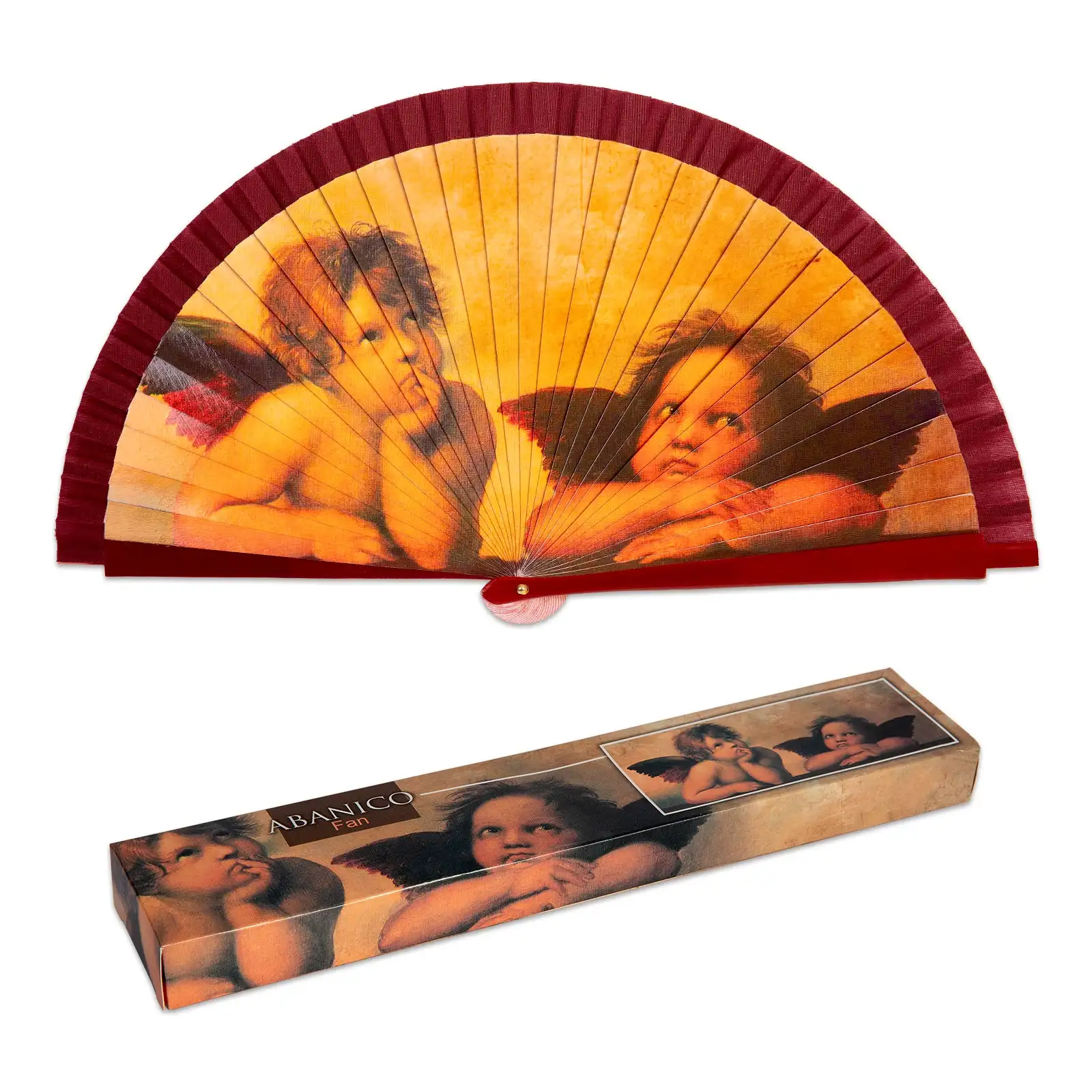 JAVIER Angeles de Rafael-23 cm fan with printed wood rods and fabric