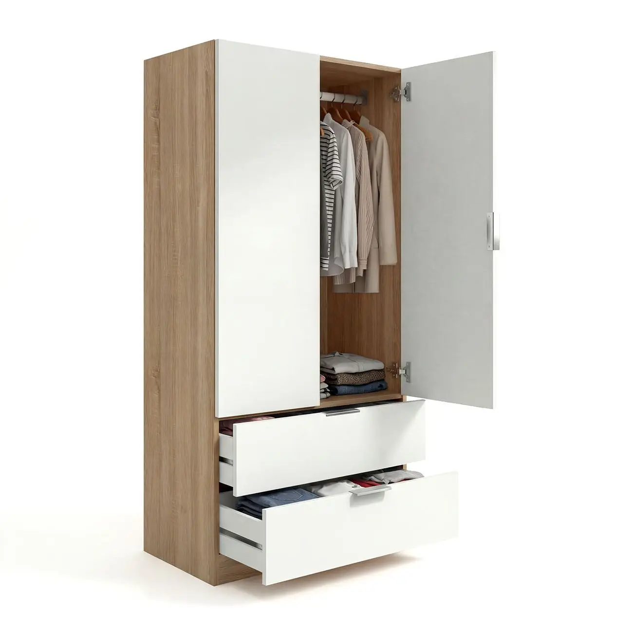 duehome - Armario de 2 puertas y 2 cajones 81,5x180 cm Lark