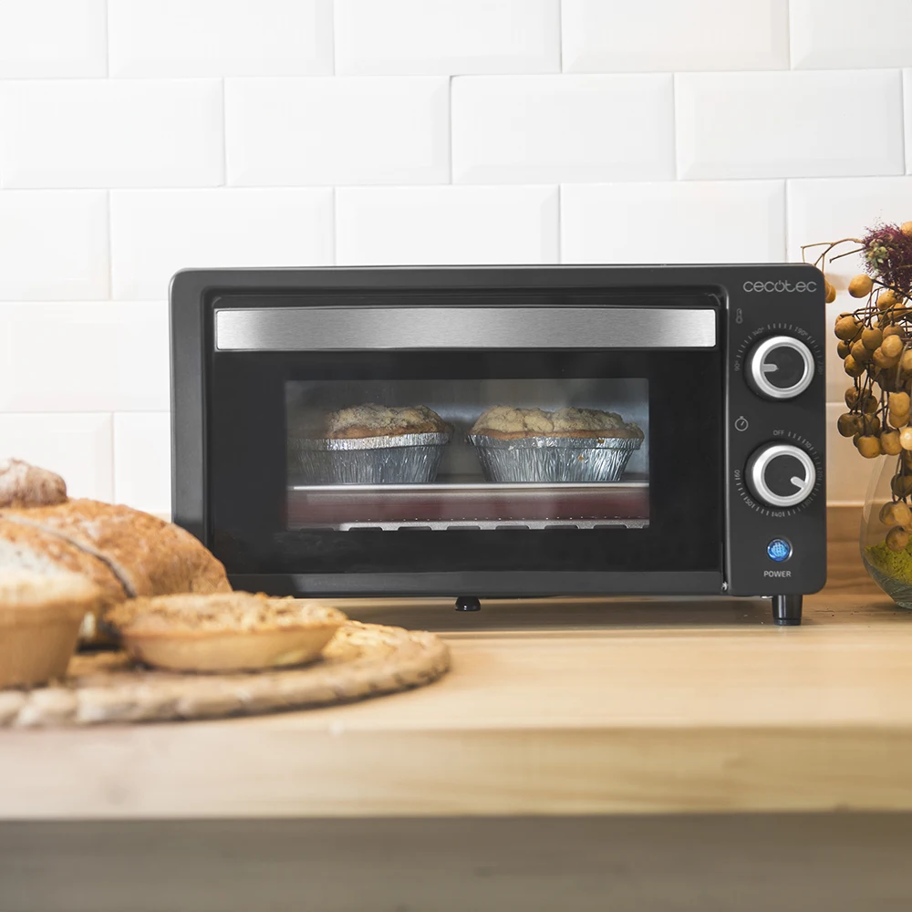 Electric tabletop oven - cecotec bake&toast 1090 black – 10 liters, multifunction, double glass door