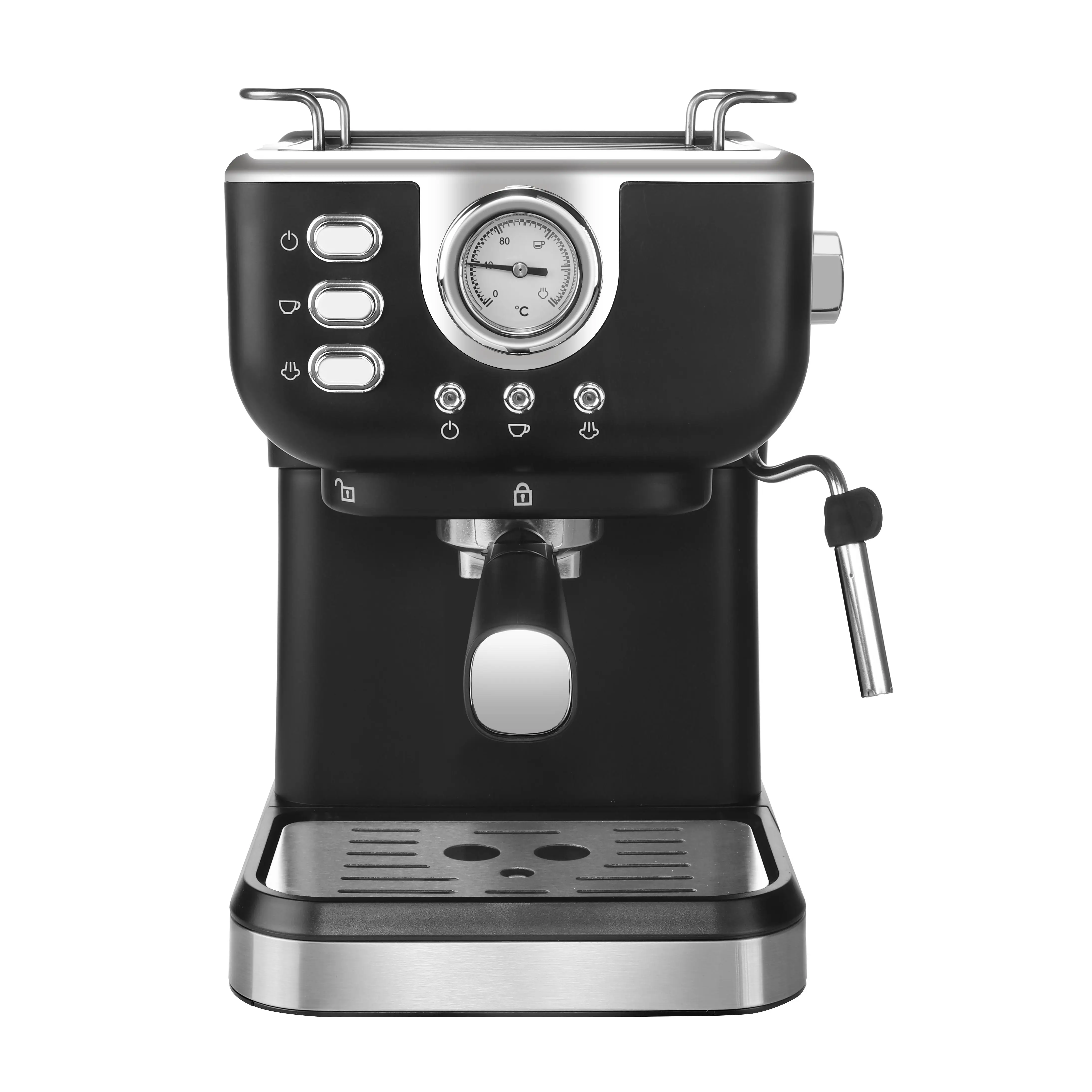 Stainless steel Espresso coffee machine (black) milk vaporizer 2 in 1 1050W steam wand semi-automatic 20 Bar