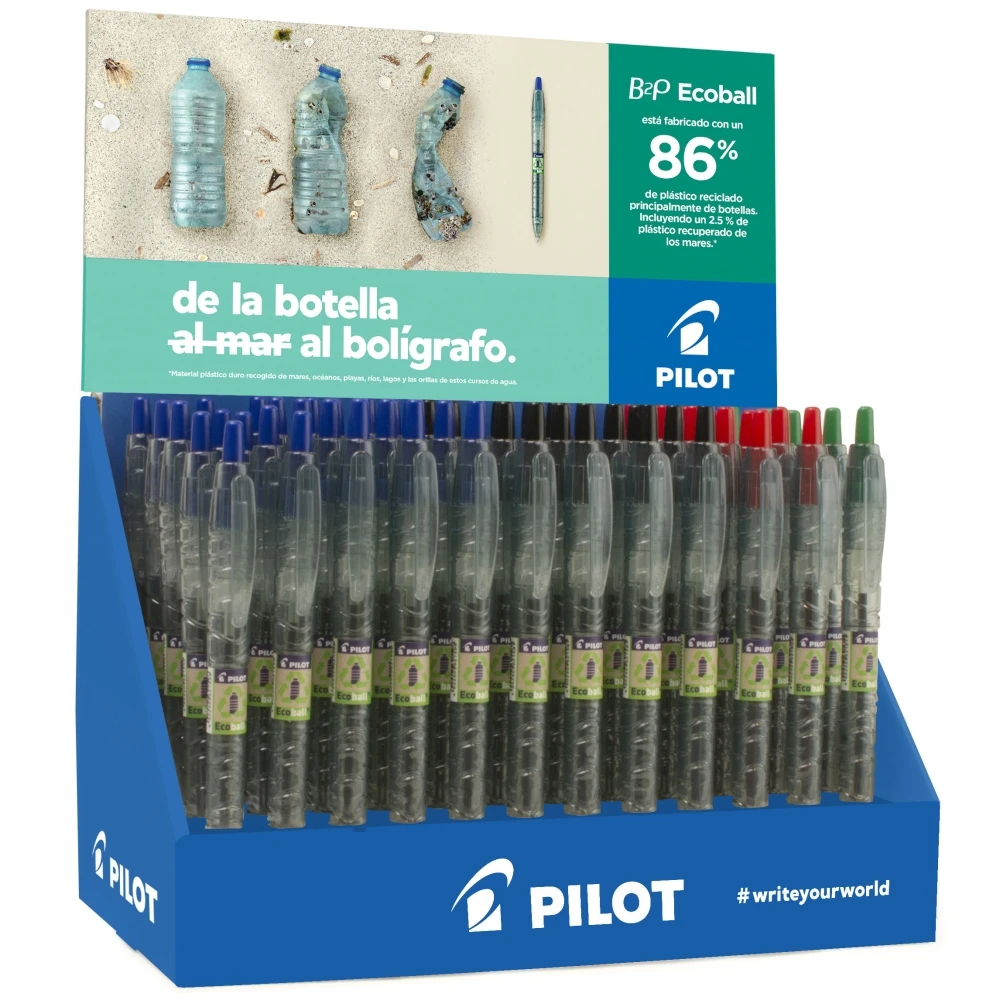 Pilot Expositor 60 Bolígrafos Retráctiles B2P Ecoball Begreen + 10 B2P Gel Begreen