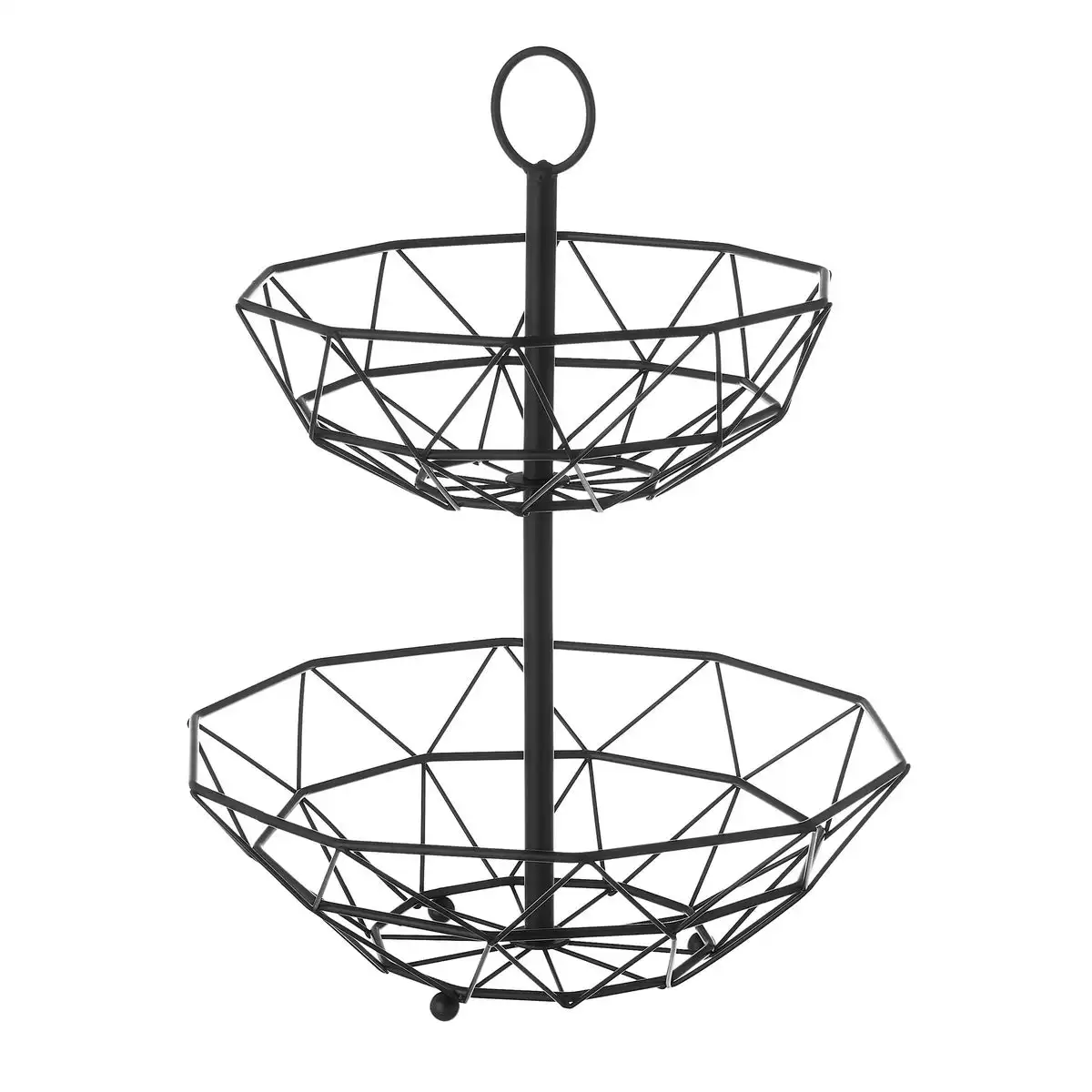 Lola Home Frutero geométrico de 2 alturas negro de metal de Ø 29x38 cm