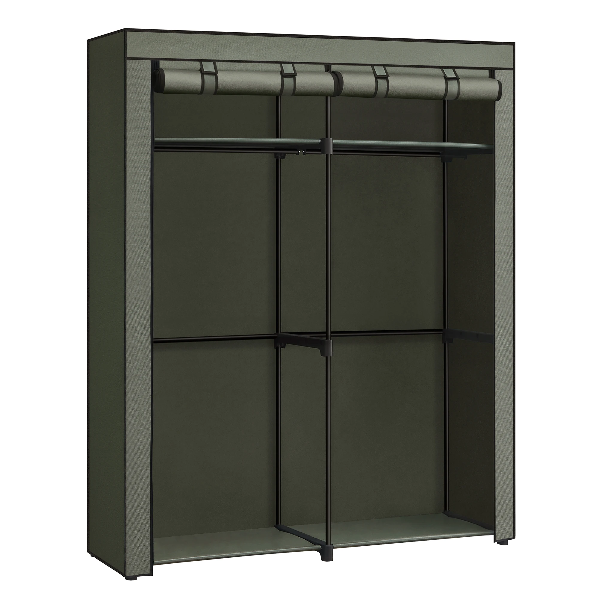 SONGMICS RYG002C02 - Armario, con 2 Barras, Perchero, Funda de Tejido, Plegable, para vestidor y Dormitorio, 43 x 140 x 174 cm, Verde Oliva/Azul Oscuro