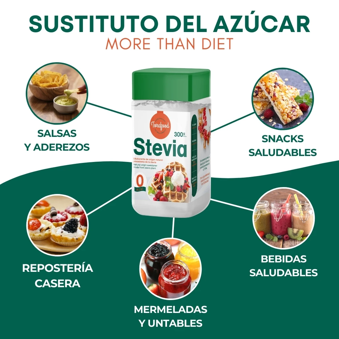 Stevia 300g pack of 2 units natural sweetener 100% gluten and lactose free zero calories suitable for vegetarians low index glycemic torafood #3