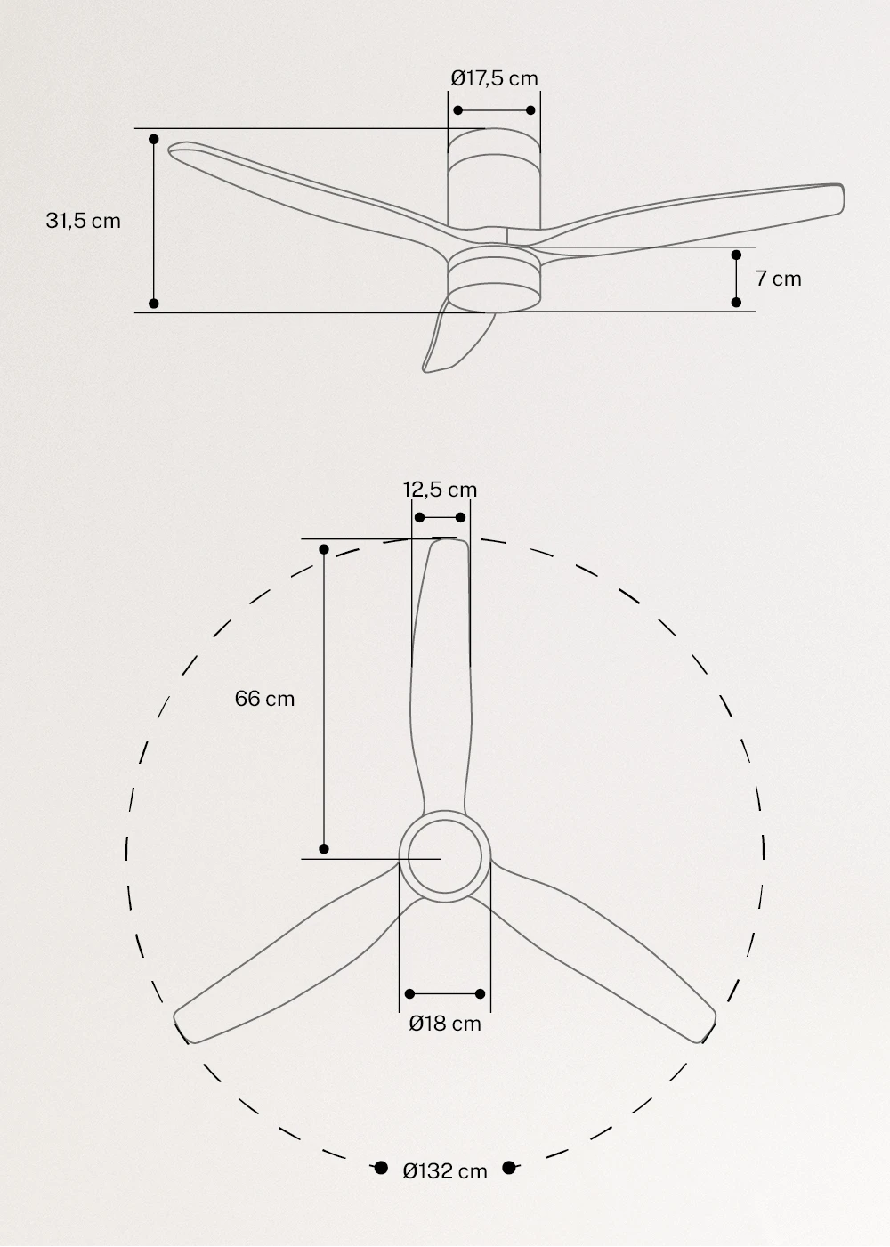Create - silent 40w ceiling fan (ø132cm), sand motor with light wood effect abs blades - wind calm
