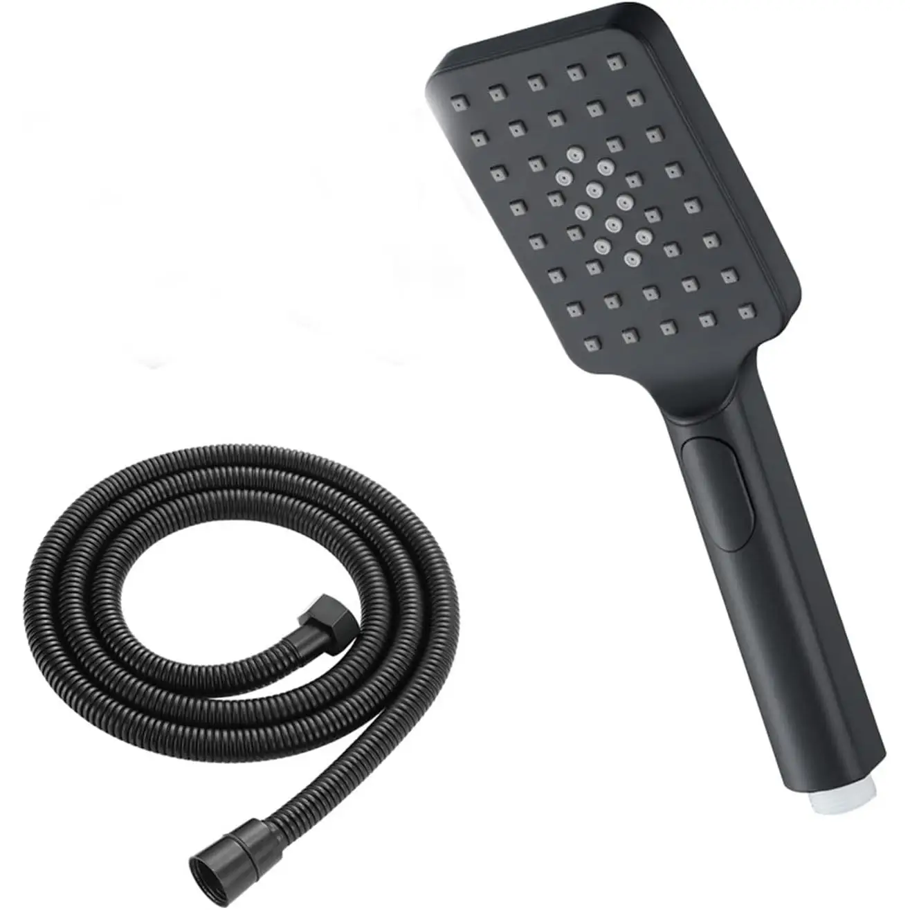 Juego de ducha con manguera de 150 cm, alcachofa de ducha de plástico ABS con tubo Negro Alta Presión, de Solo 1 Modo de agua – Ducha Cuadrada Desmontable con Manguera 1,5 m y Soporte Ajustable – Ducha de Mano en ABS para Baño