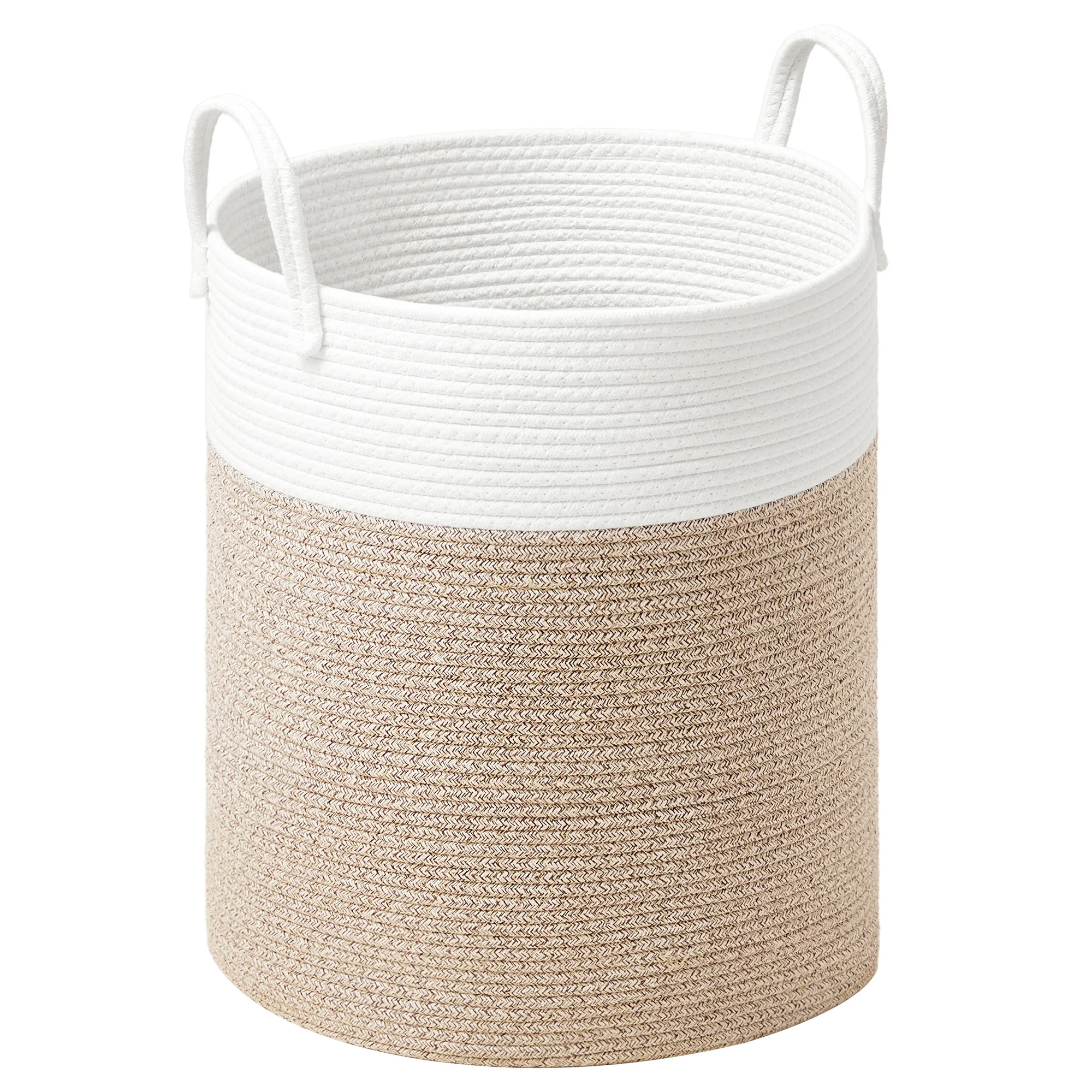 SONGMICS Cesto para Ropa Sucia, Cesta Ropa Sucia para Niños 60 L, con Tapa, Cuerda de Algodón, Asa, Cordón, para Peluches, Mantas, Dormitorio, 35 x 35 x 50 cm, Blanco y Marrón Grisáceo