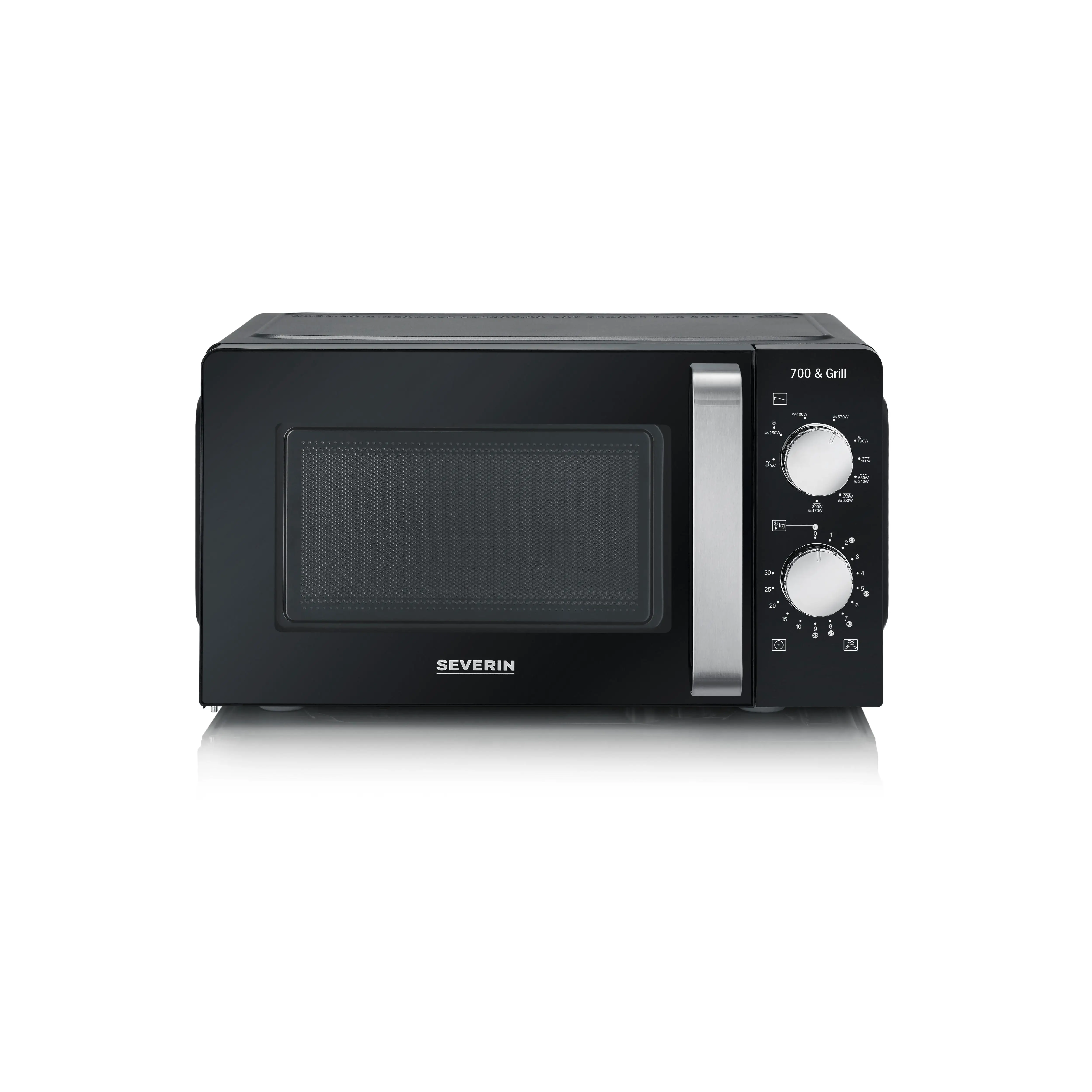 SEVERIN microwave 2 in 1 with grill 700 W, analog microwave with 9 automatic programs, microwave with grill and turntable, Black/stainless steel, MW 7781