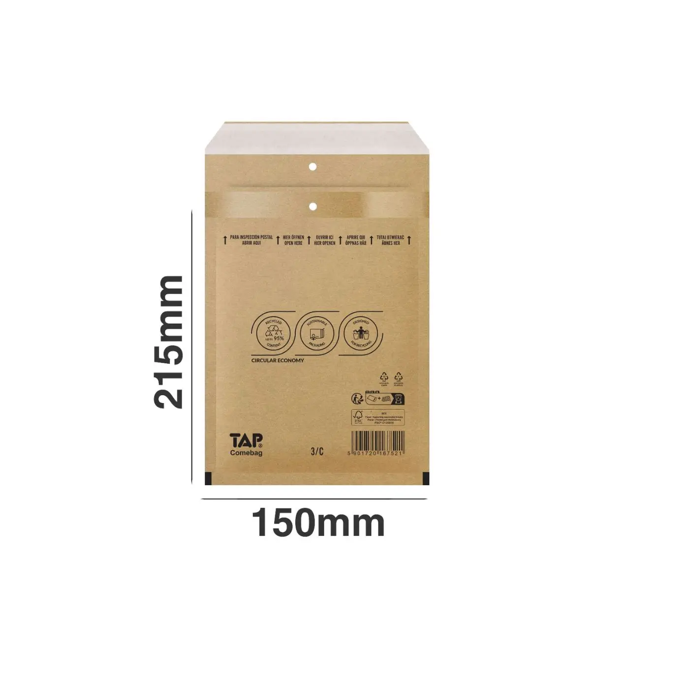 100 padded shipping envelopes tap no3/c brown 150x215mm