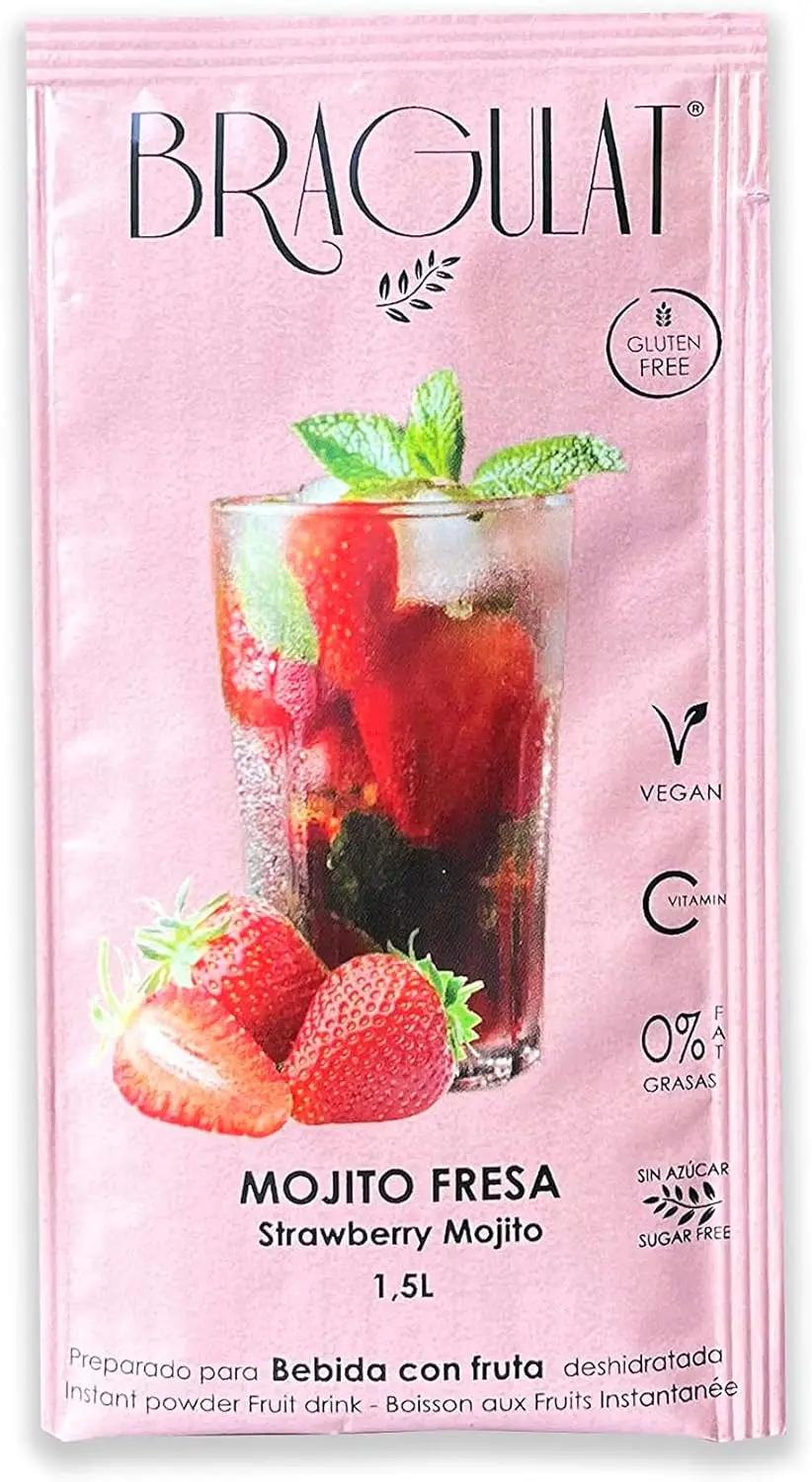 BRAGULAT | MOJITO flavor fruit drink with strawberry | Instant drinks and soft drinks powder | No sugar, with fruit and vitamin C | Water flavored with Strawberry Mojito