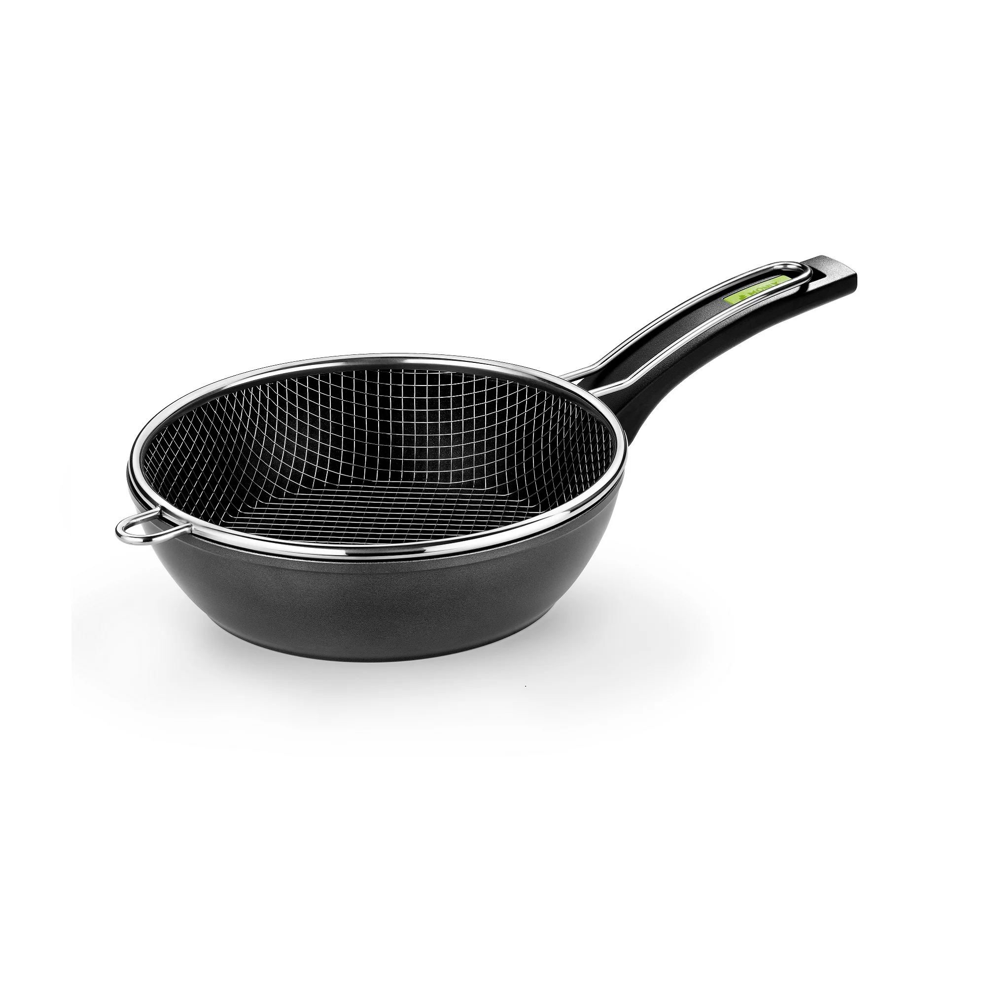 Monix Green - Sartén Honda 24 y 28 cm con Cestillo, Antiadherentes, Aluminio Forjado, Todo Tipo de Cocinas, Gas y Vitro, Mango de Baquelita