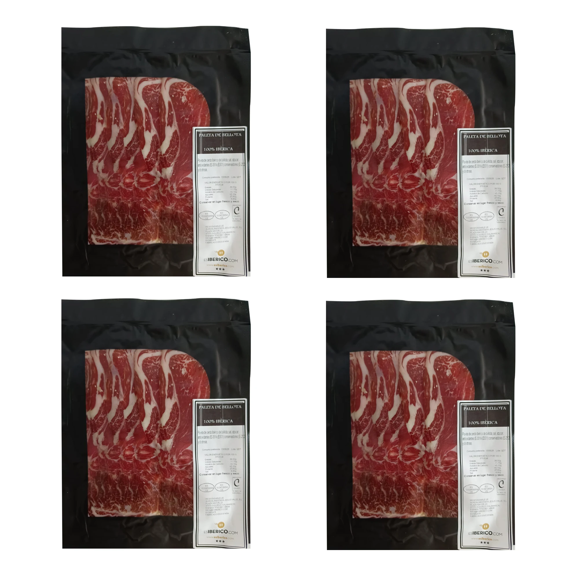 Paleta 100% Ibérica de Bellota Loncheada, 4 Unidades de 100 g, Producto Gourmet Curado 24 Meses