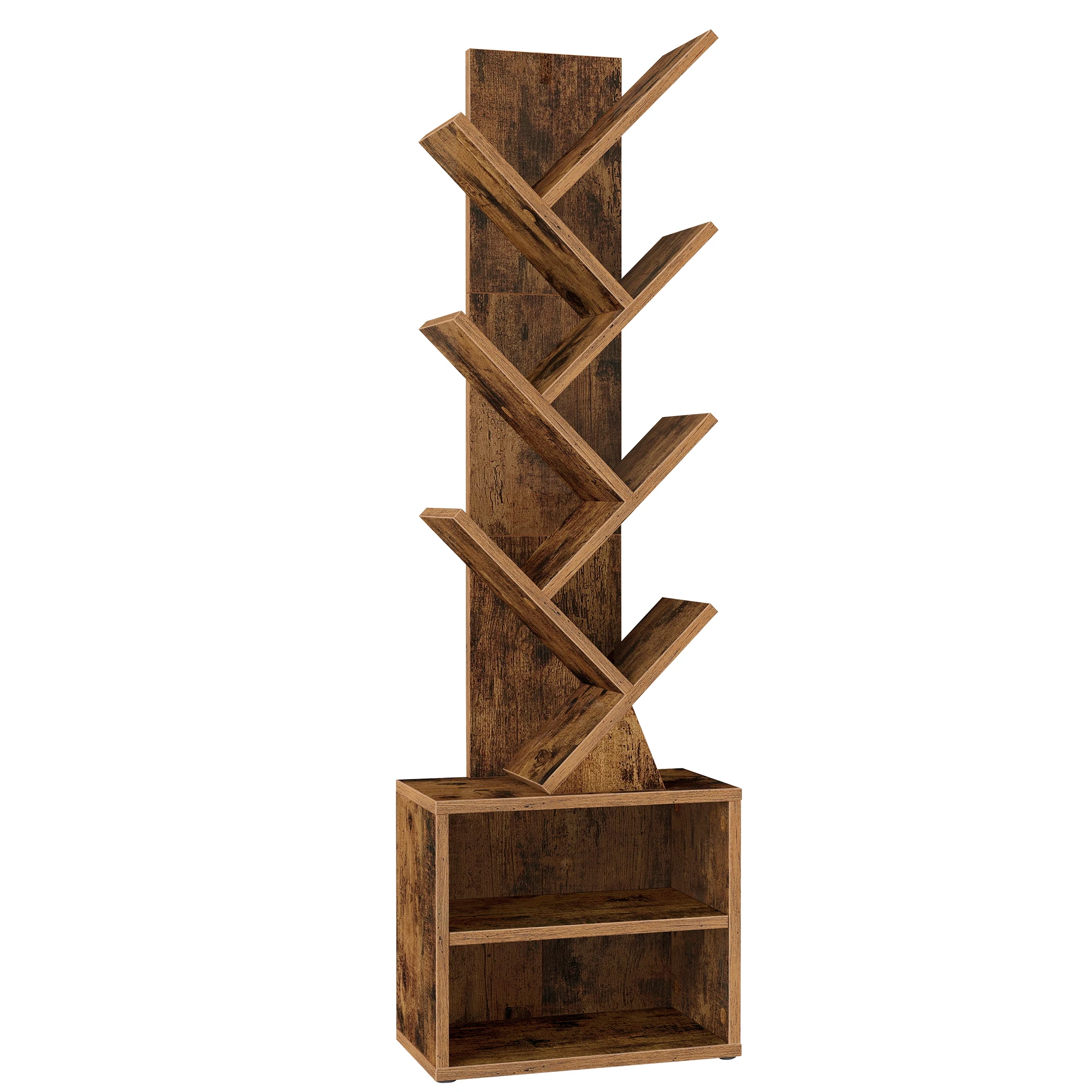 VASAGLE Collezione CUSTOS - Scaffale a Forma di Albero, Moderno Scaffale Autoportante da Terra, Camera da Letto, Soggiorno, Studio, 2 Scomparti Aperti, 20,3 x 38 x 123,2 cm, Marrone Rustico/Bianco