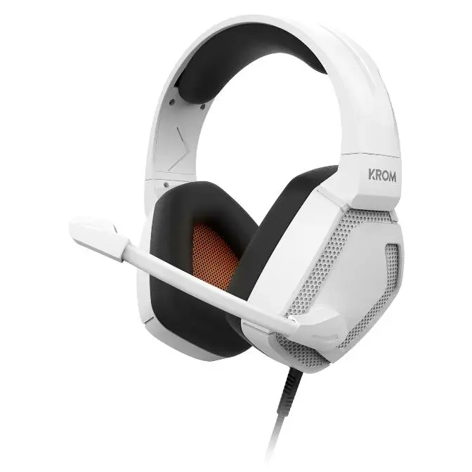 KROM GAMING KOPA PRO - Auricular Stereo 50 mm con Micrófono Flexible Omnidireccional, Diadema Ultraligera, Control Volumen + Mute, Compatibles con PC / PS4 / PS5 / Switch / Smartphone, Blanco