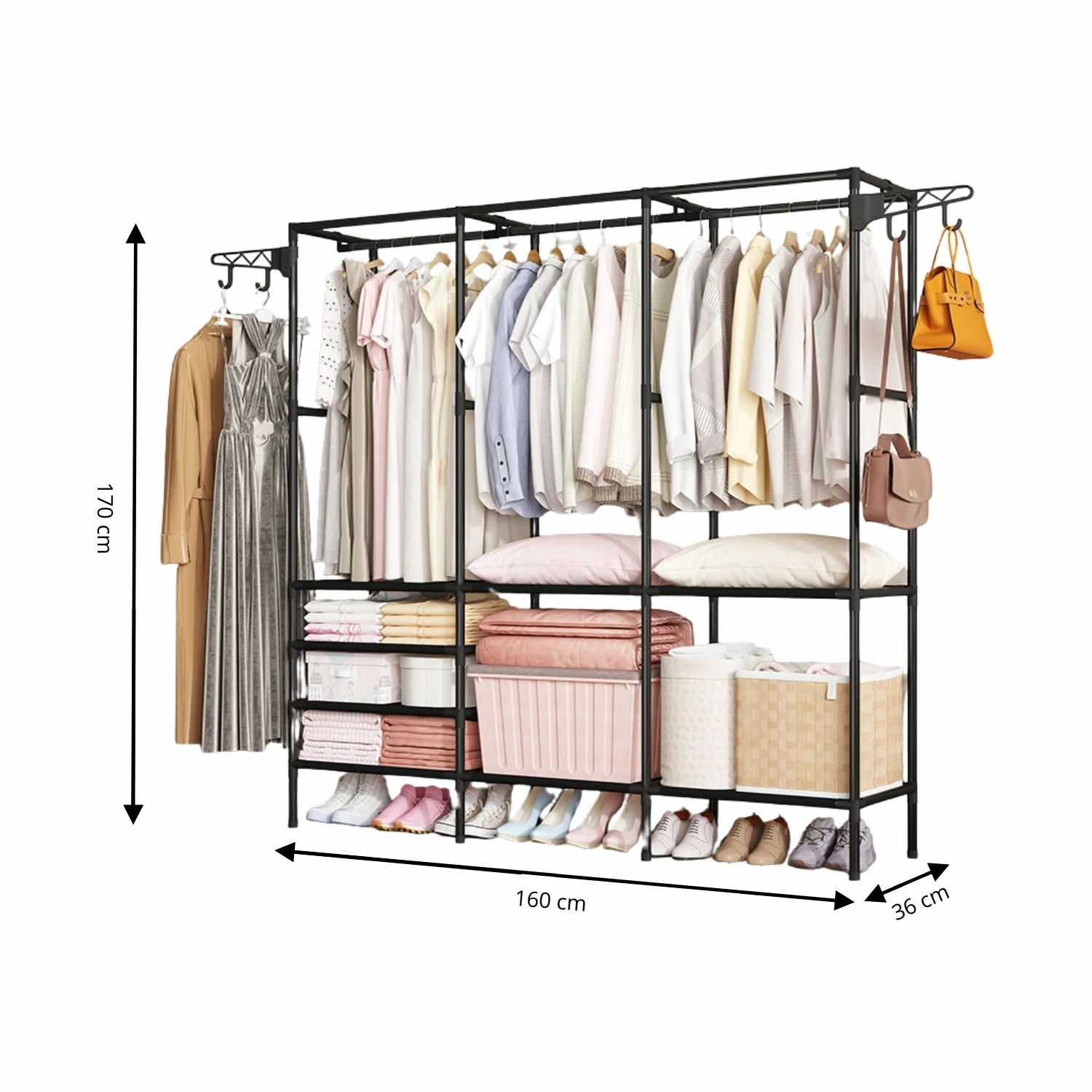 LUTODY - Standing coat rack, shoe rack, garment organizer clothes coat t-shirt jacket, save clothesline space