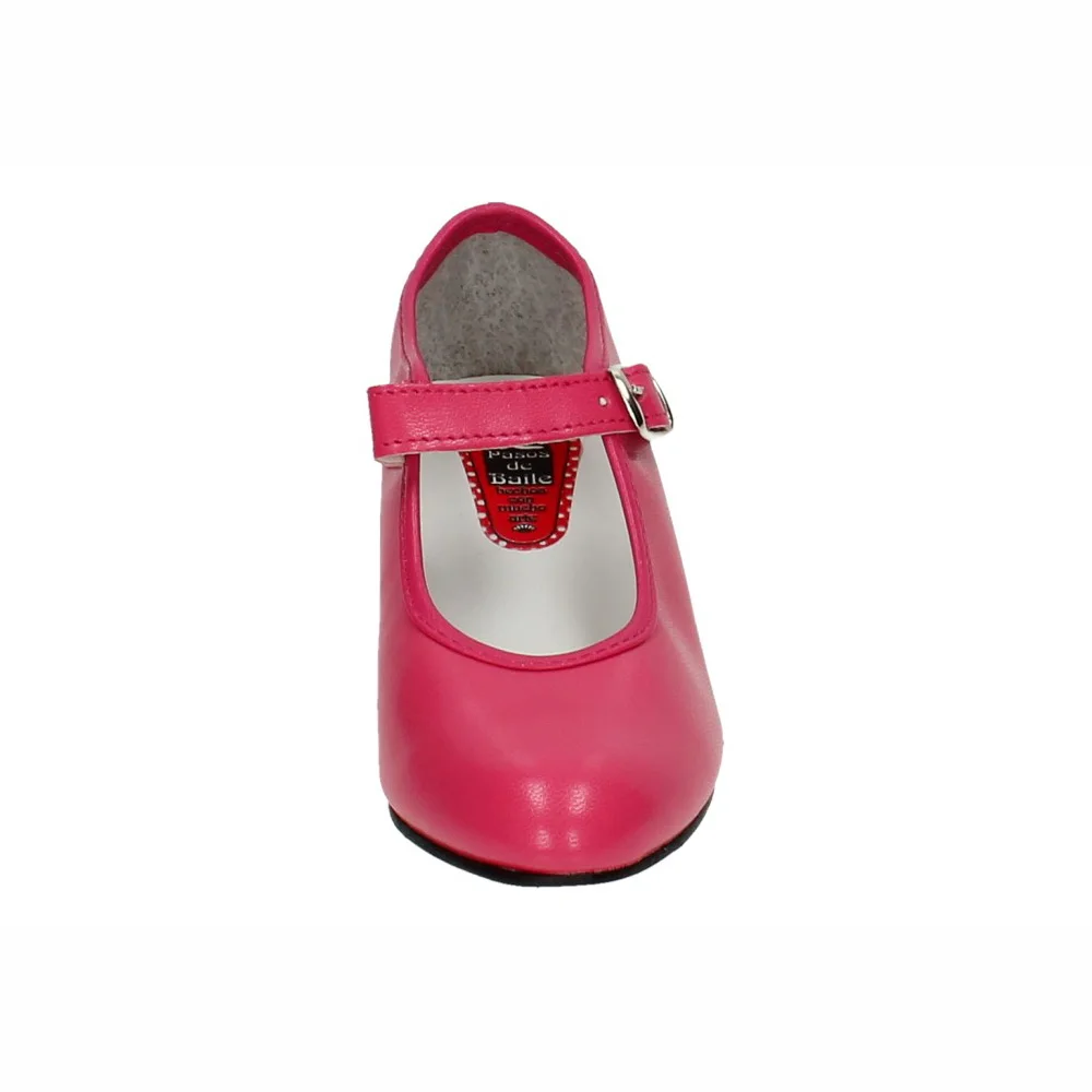 Girl's dance steps brand heel shoes in fuxia color. SEVILLANAS shoe