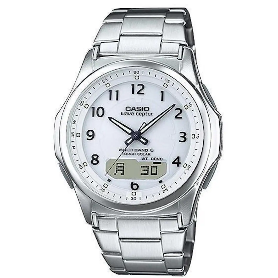 Reloj Solar Radiocontrol hombre Casio WaveCeptor WVA-M630D-7AJF JDM dial blanco 42.1mm Tough Solar 50m water resist correa de acero Japan Domestic Market (versión exclusiva de venta en Japón