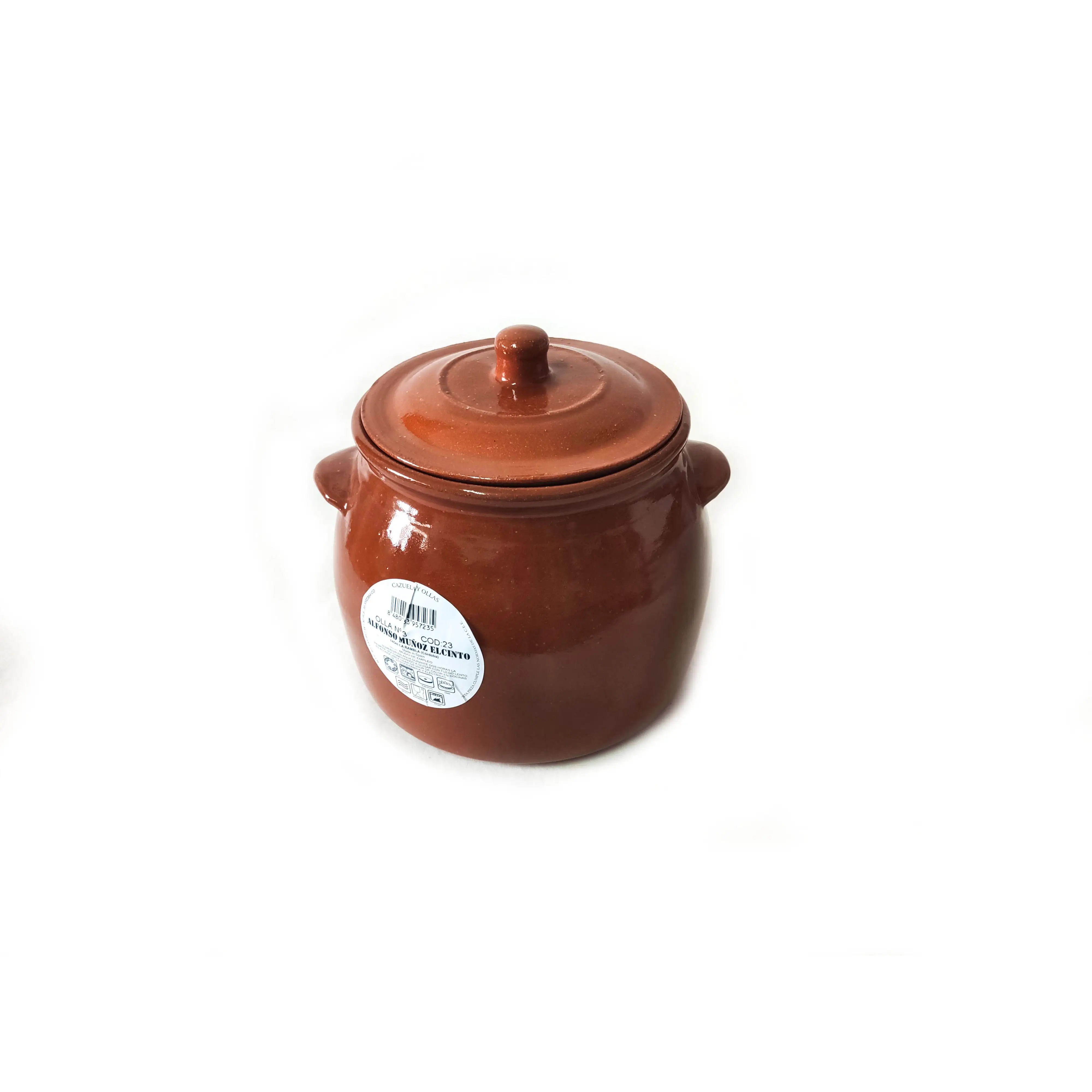 Traditional Clay Pot with Lid, 2.5L Capacity, Ideal for Slow Cooking and Stews, Made of High-Quality Refractory Clay, Compatible with Gas Cooktop, CE Certified, Eco-Friendly Cooking.